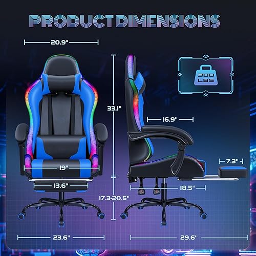 Miniatura 10 de Furmax Silla para videojuegos, silla de videojuegos con reposapiés y soporte lumbar de masaje, asiento giratorio de altura ajustable, silla de