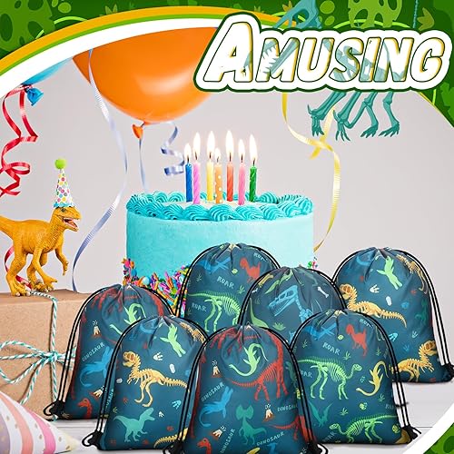 Miniatura 23 de Weewooday 20 Pcs Dinosaur Party Favor Bags Drawstring Gift Goodie Treat Bag Dinosaur Candy Party Supplies Backpack for Birthday Candy