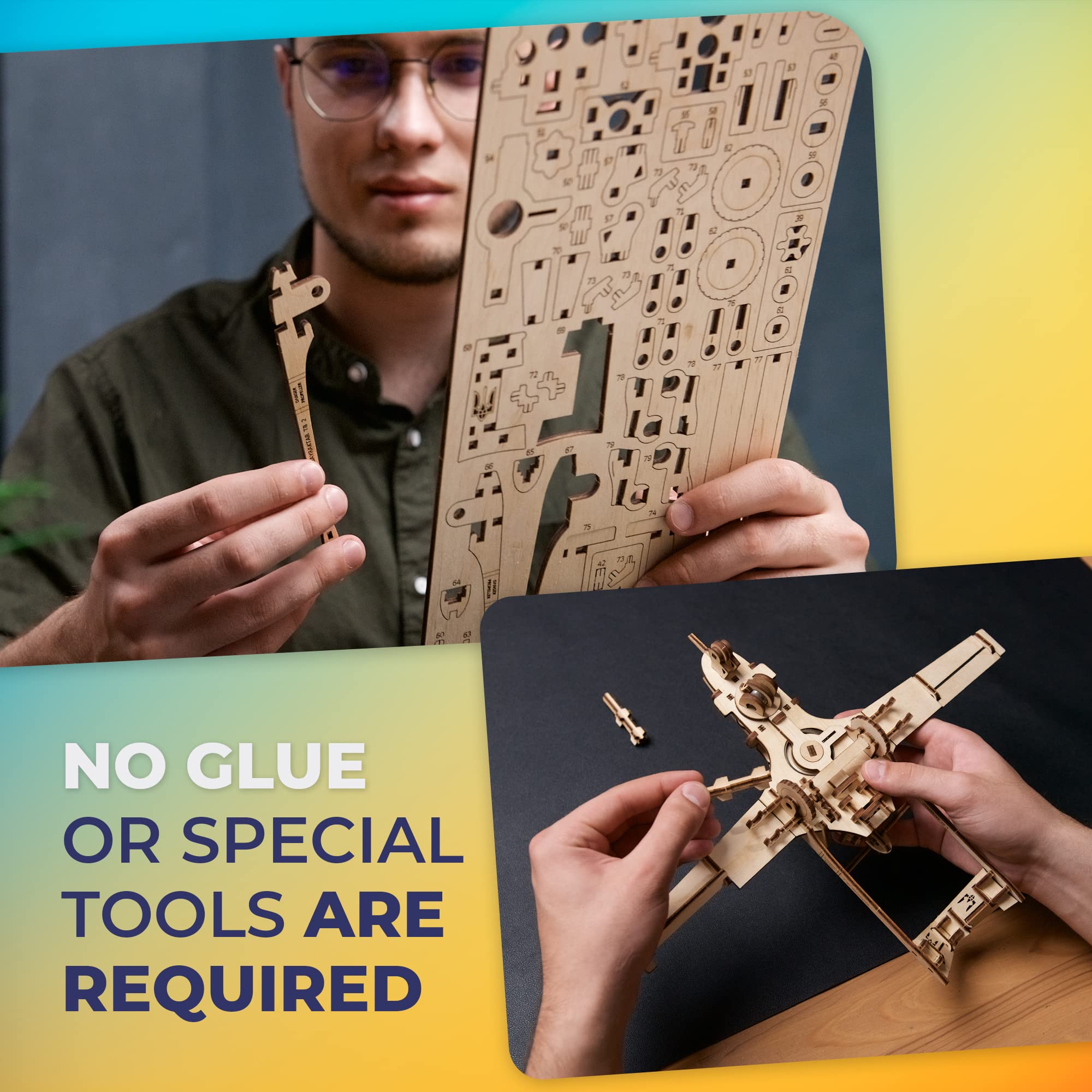 UGEARS Kampfdrohne Bayraktar TB2 Modellbausatz - Holzbausatz Flugzeug Drohne 3D Puzzle mit Ruders, Querruder, Überwachungskamera und lösbarem Flugkörper - DIY 3D Holzpuzzle Erwachsene und Kinder