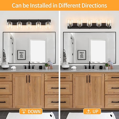 Miniatura 420 de 3 lámparas modernas de baño sobre el espejo, luces de tocador de oro negro para apliques de pared de baño con pantallas de vidrio blanco lechoso