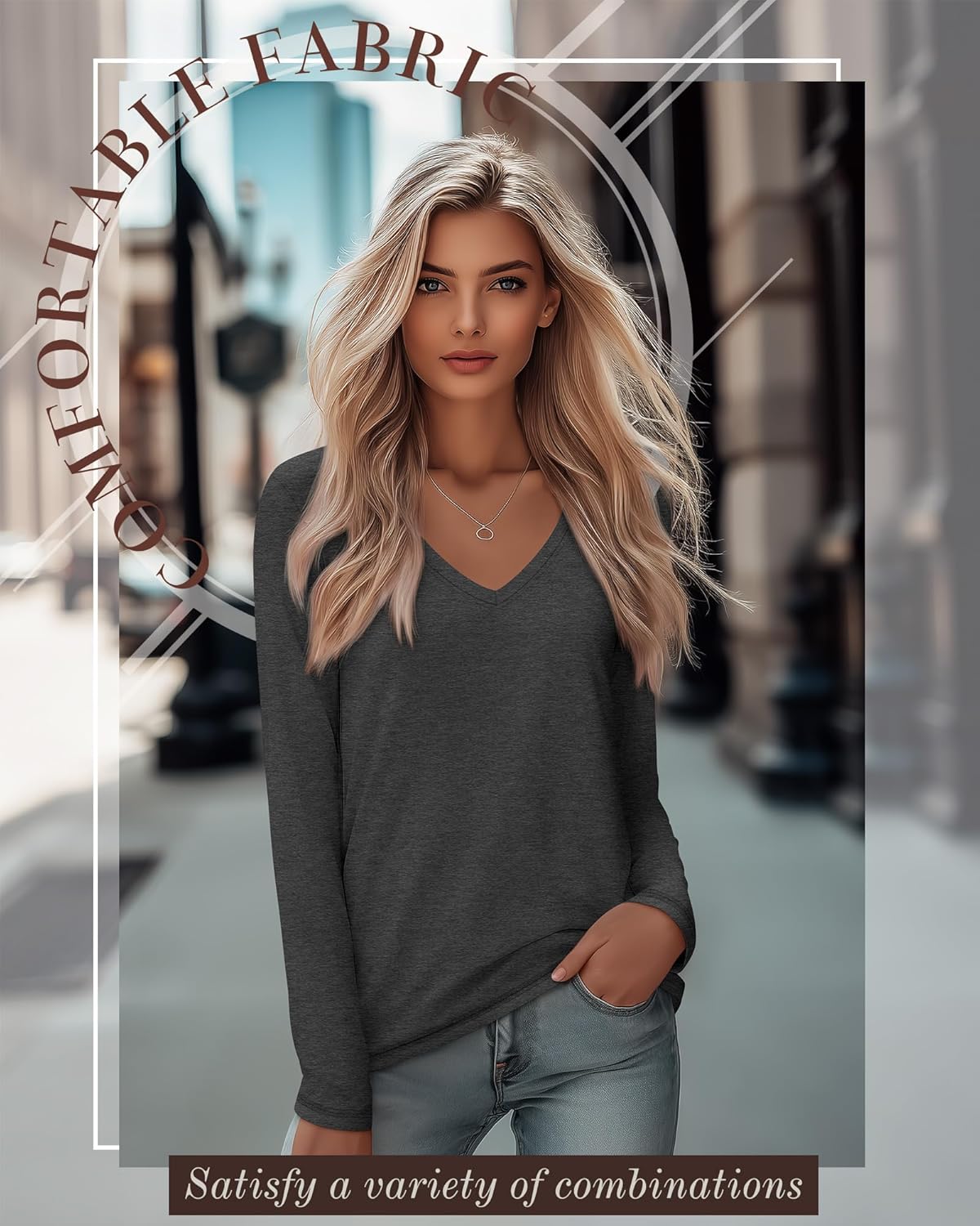 4 Pack Women's Long Sleeve V Neck Shirts, Casual Loose Fit Tees Basic Tunic Tops Trendy Fall T-Shirts Outfits - Image 3