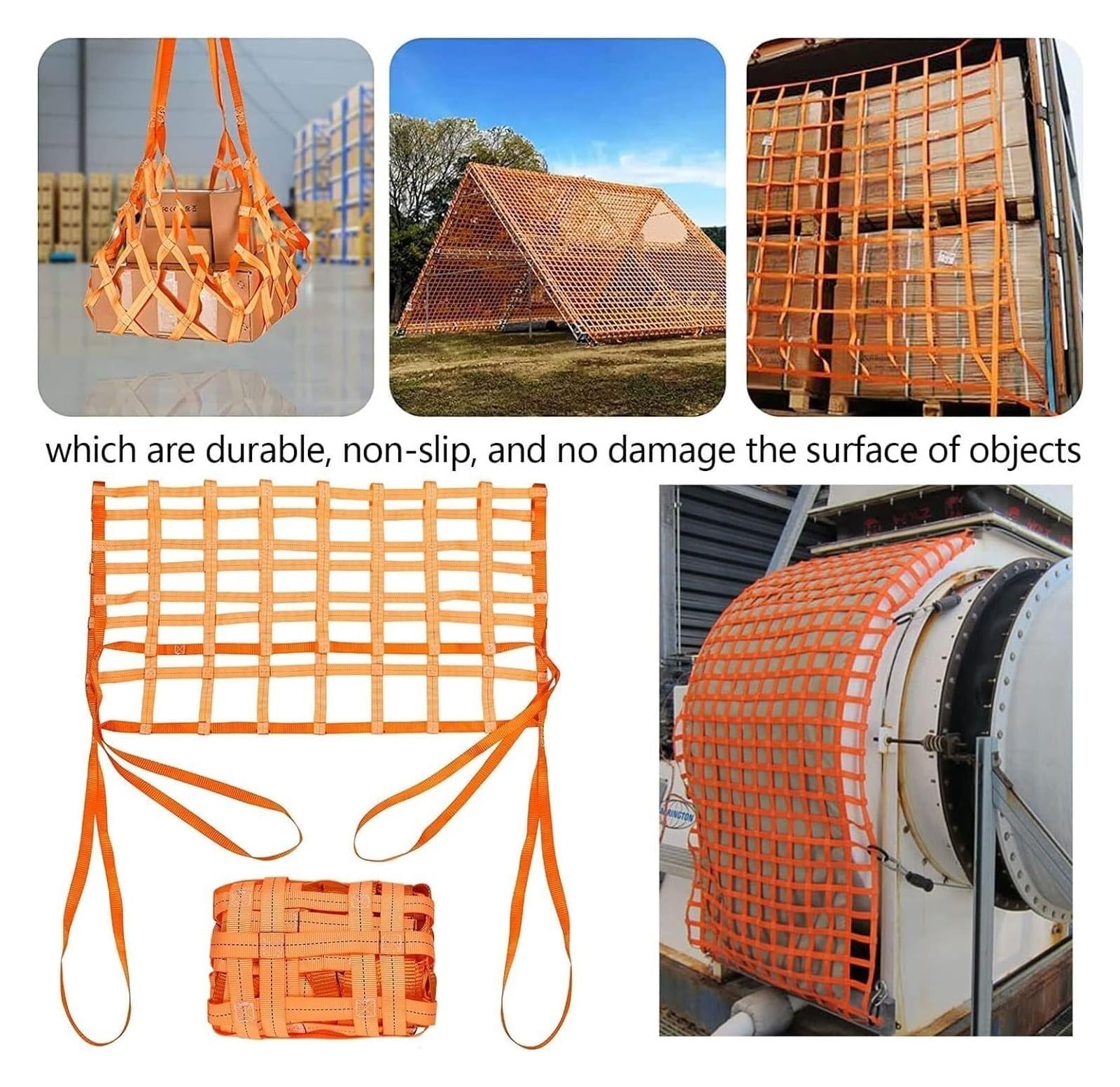 Rete di carico Resistente con Cinghie - 1,5x1,5 m, capacità 300 kg, Maglia da 10 cm per Fissaggio e movimentazione - Perfetta per l'edilizia, l'industria e la movimentazione di carichi pesan