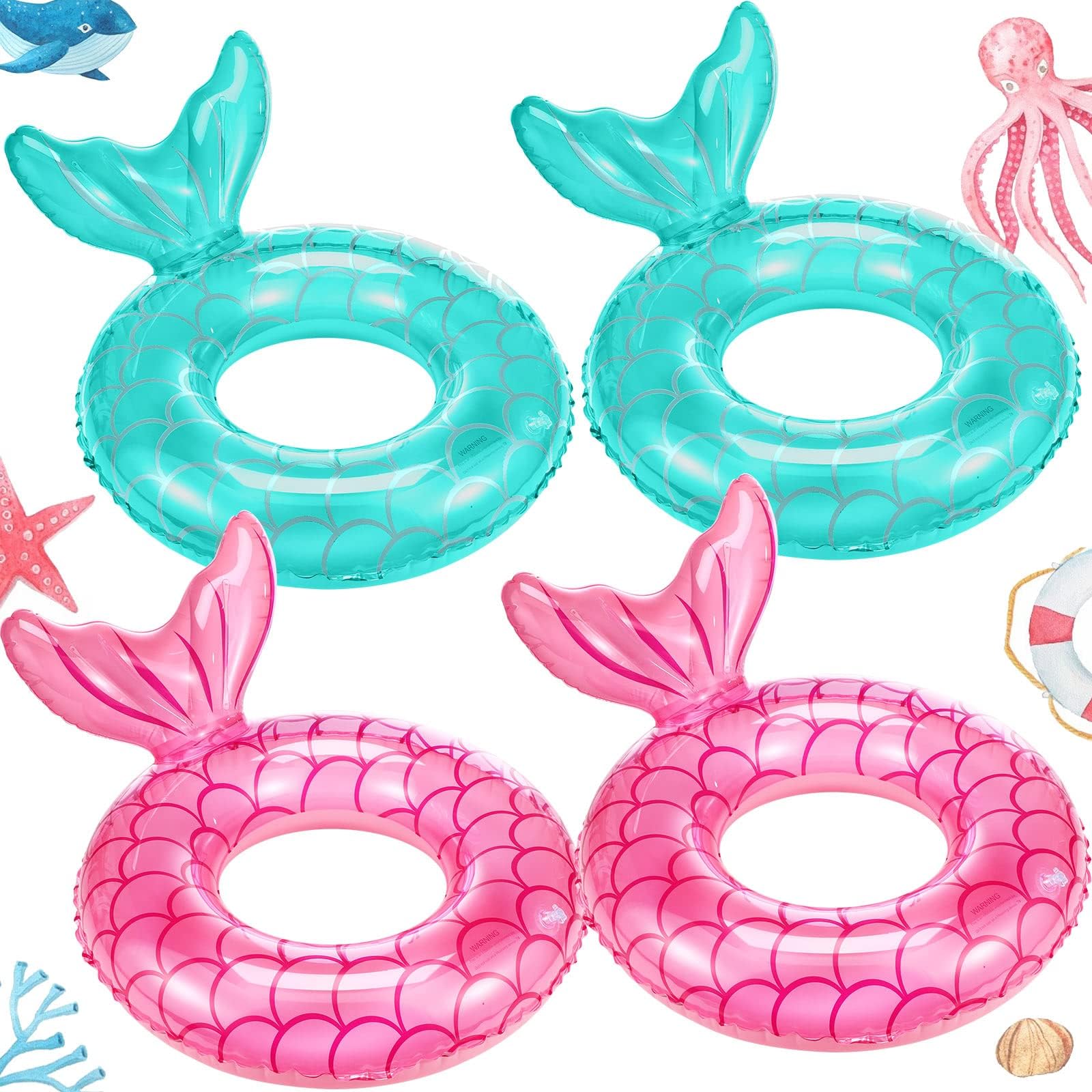 - Neer 4 Pcs Pool Float Inflatable Swimming Ring Pool Swimming Float Tube Decorations Beach Toys for Kids Infants Beach Water Activities