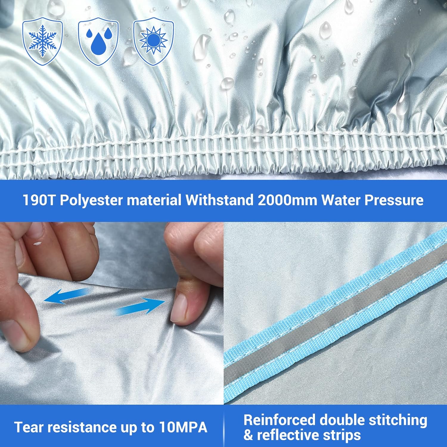 Tecoom Car Cover Waterproof All Weather, 8 Layers Soft Cotton Fleece Lining SUV Car Cover with Zipper Door & Lock, Windproof Rain Sun UV Hail Protector Full Exterior Covers Fit SUV (206-215 Inches)