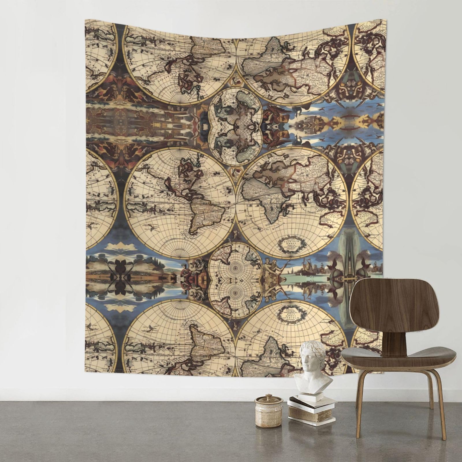 WHJSSF Ancient Map World Globe Prints Wall Tapestry 60x51in - Boho Decor Throw for Bedroom, Dorm, Picnic & Outdoor Adventures