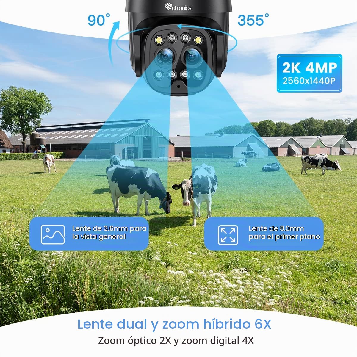 Ctronics 2.5K 4MP Cámara Vigilancia WiFi Exterior Doble Lente