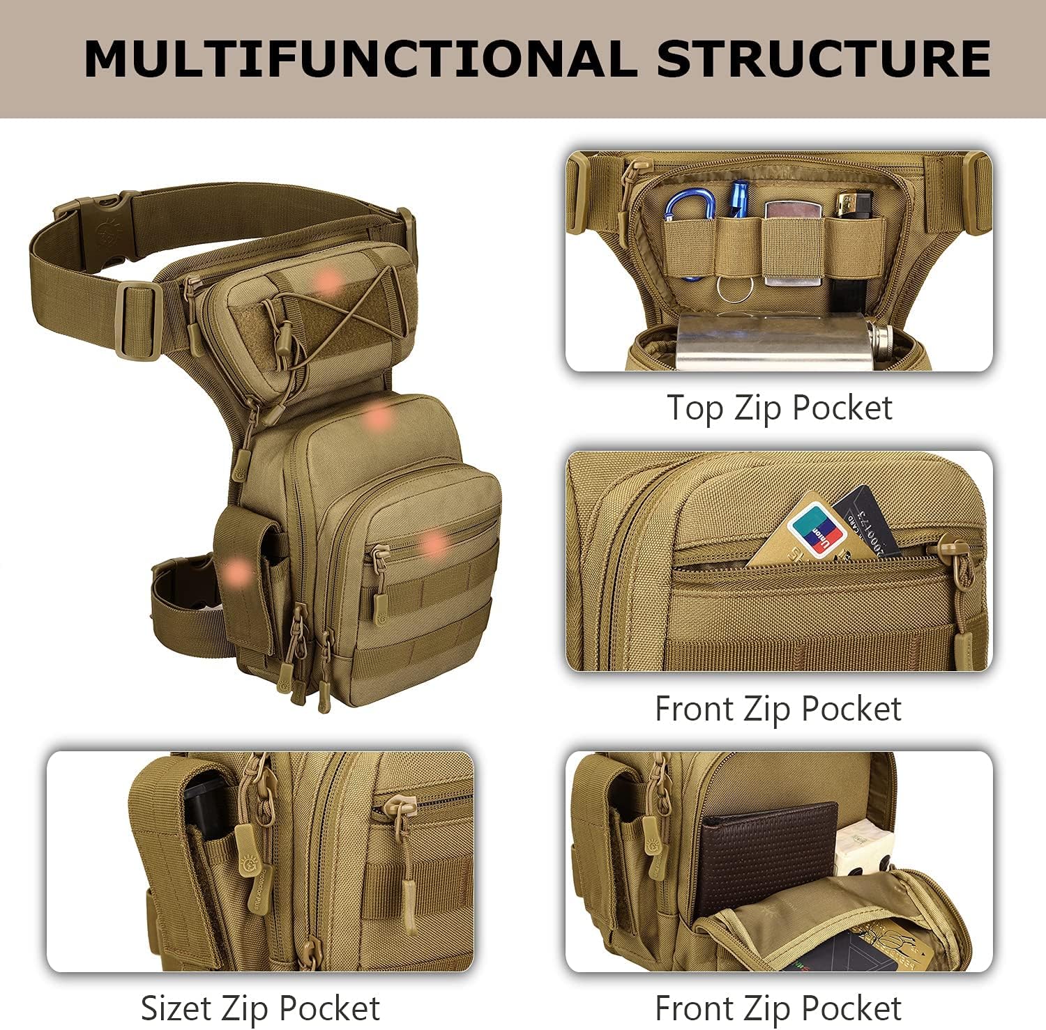 Tactical Drop Leg Bag Military Tool Gear Fanny Thigh Pack Molle Utility Airsoft Motorcycle Cycling Waist Gear Pouch (1 Patch Included) - Image 5