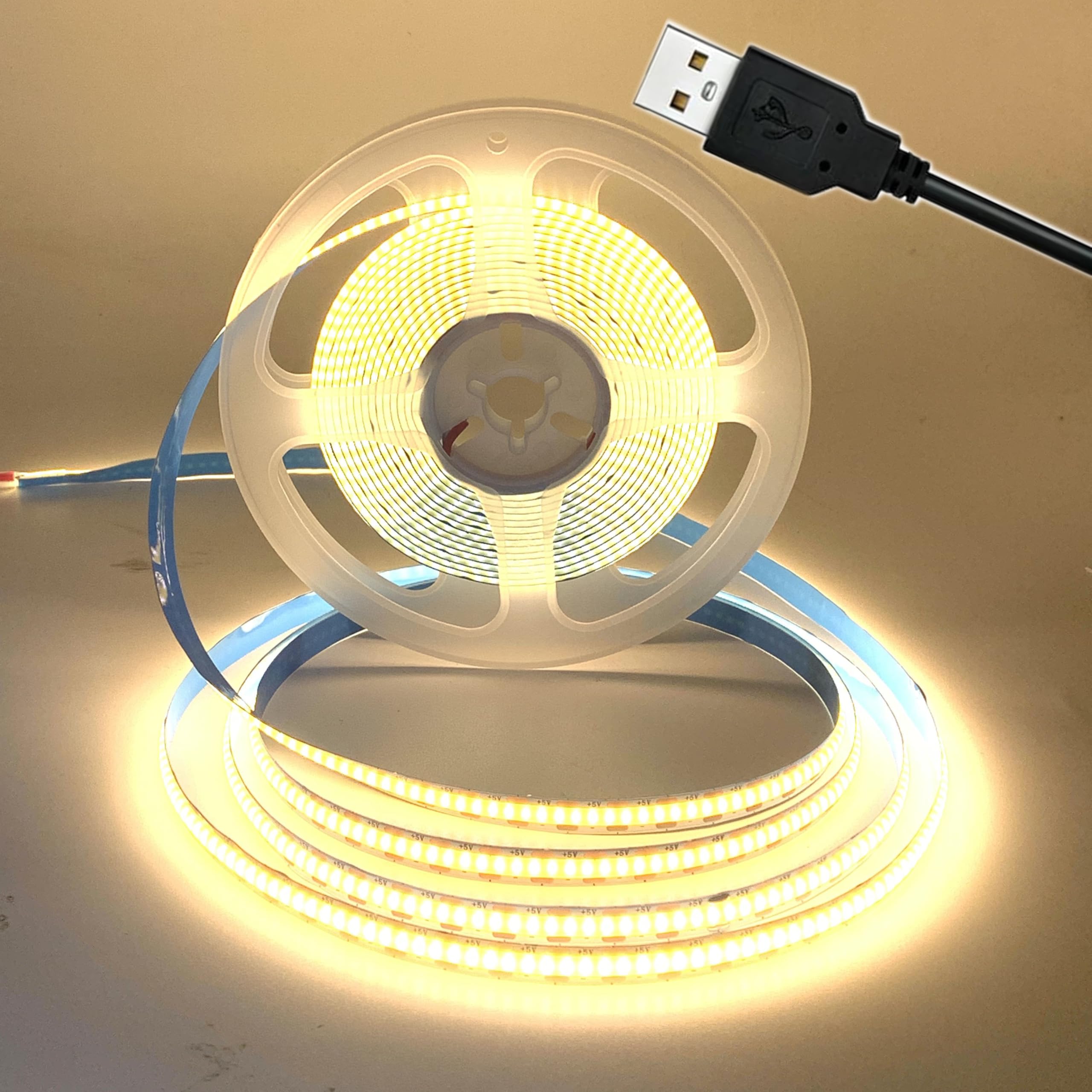 TOPXCDZ 5V USB COB LED Strip Lights for TV USB Powered LED Tape Lights Warm White COB Flexible Light TV Led Backlight for Bedroom Kitchen,DIY Lighting Room Decor (Warm White 3000k, 2M)