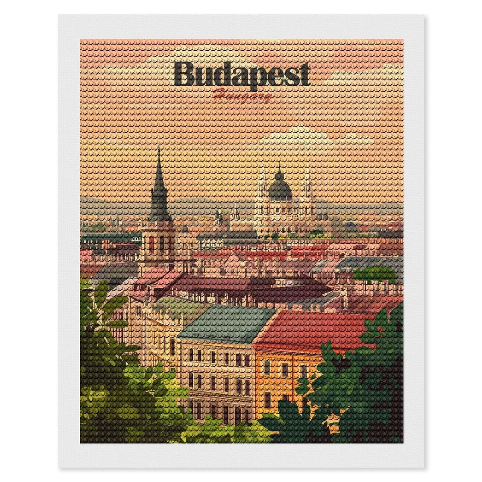Junmoney Budapest Cityscape(2) DIY Diamond Art Canvas Kit 16"x20", Simple to Start, Fun Craft Experience, Modern Decor, Gift Idea, Adhesive Canvas