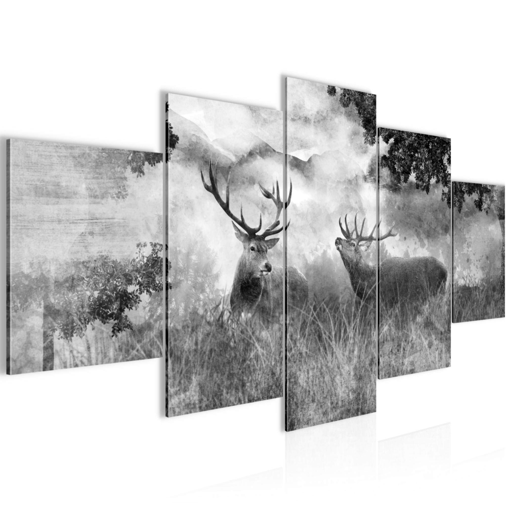 Runa Art - Pictures Deer Nature 200 X 100 cm 5 Pieces XXL Images Design Black-and-White 011451c