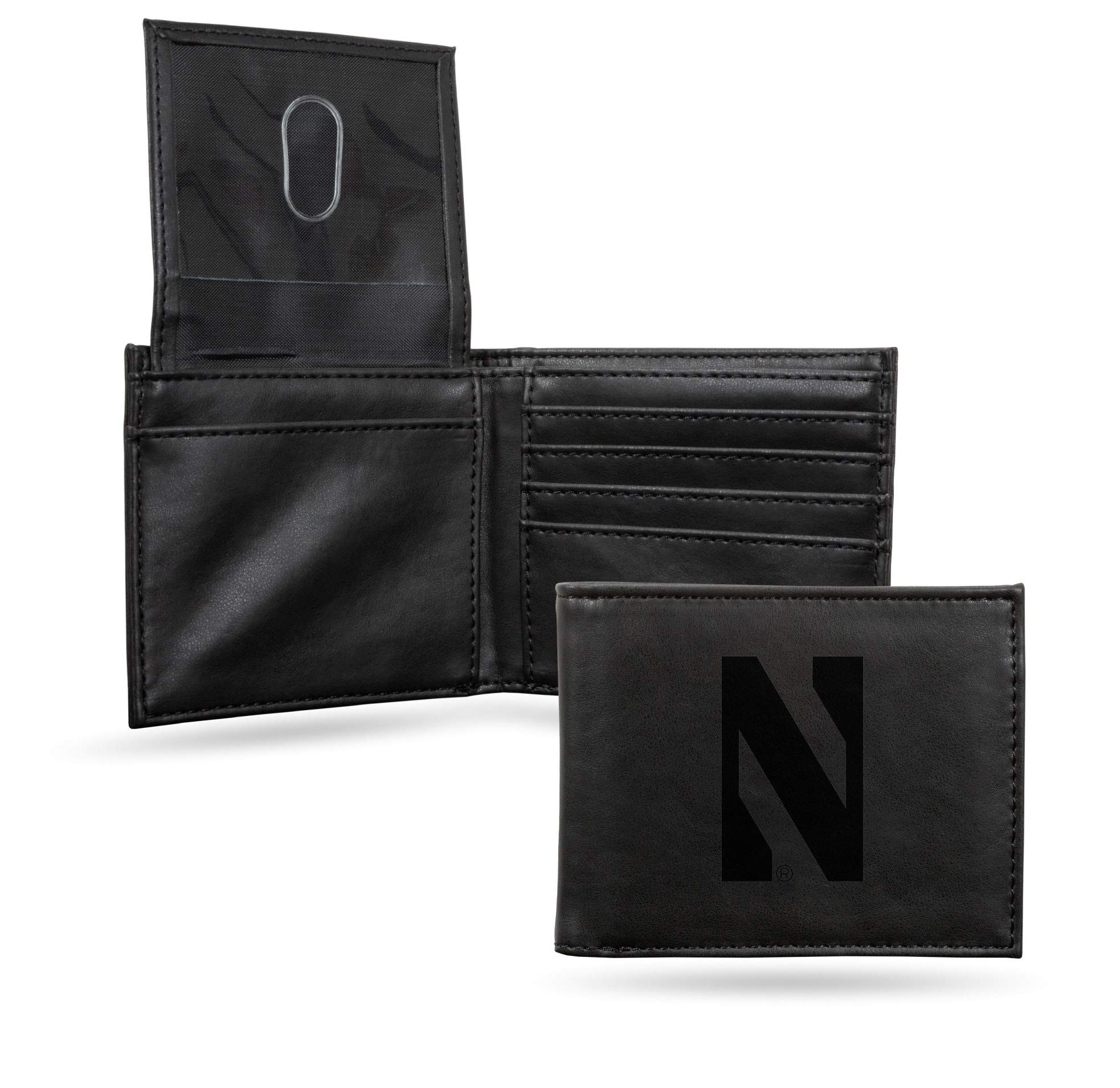 NCAA Northwestern Wildcats Laser Engraved Billfold Wallet, Black
