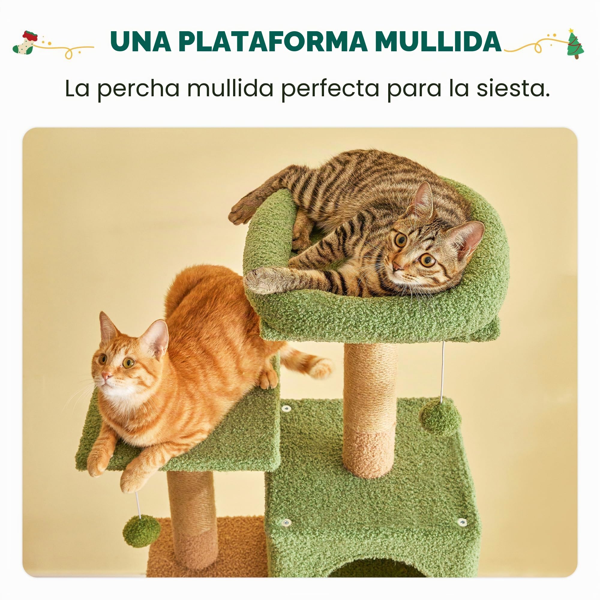 Árbol para Gatos Green, Torre de Varios Niveles de 163 cm para Gatos de Interior con Postes rascadores Recubiertos de sisal, Plataforma Acolchada, Hamaca acogedora y Juguetes Colgantes.