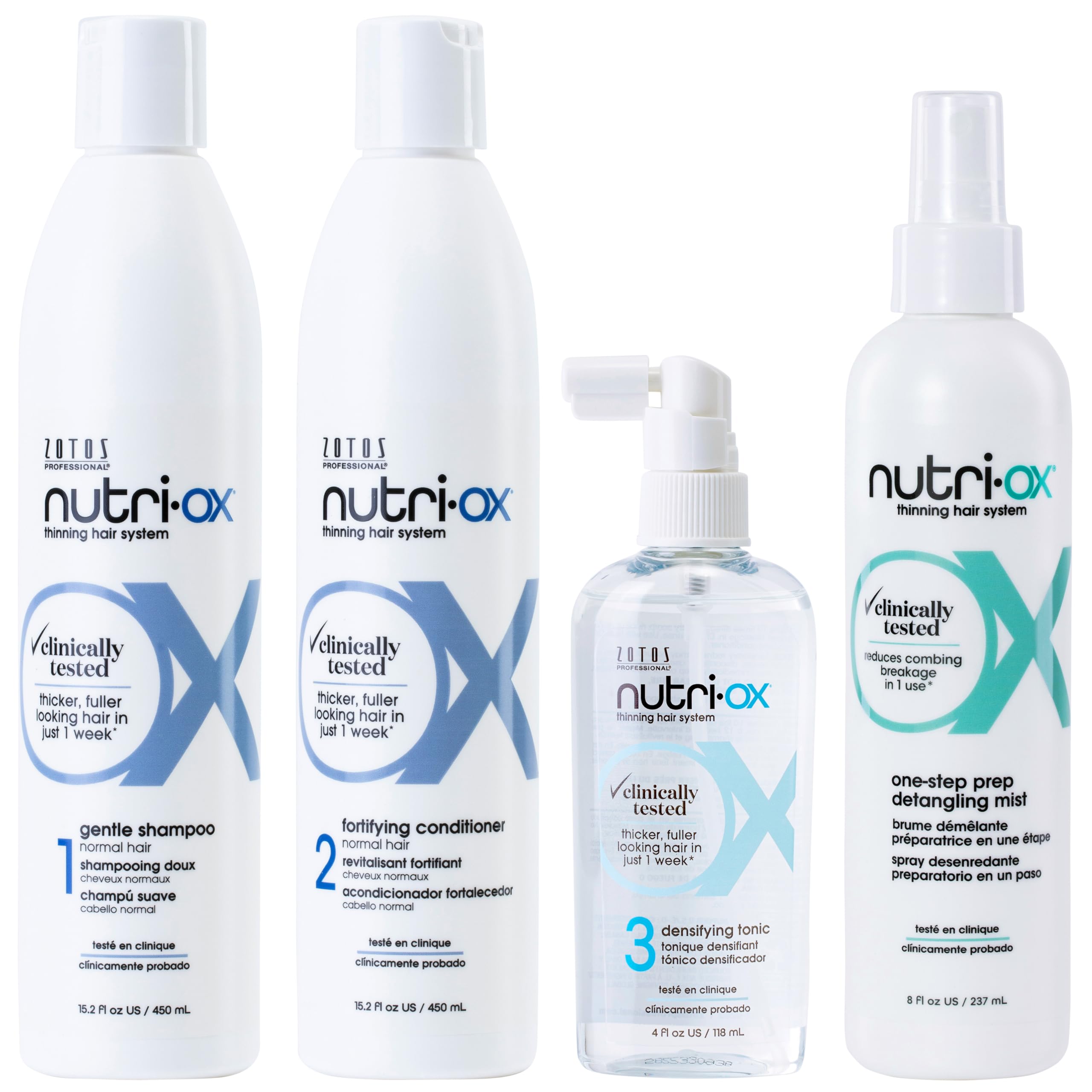 NUTRI-OX Gentle Shampoo & Conditioner & Tonic & Detangling Mist | For Normal Thinning Hair | Thicker, Fuller-Looking Hair | Clinically & Dermatologically Tested | Peppermint | Color-Safe | 15.2 Fl Oz