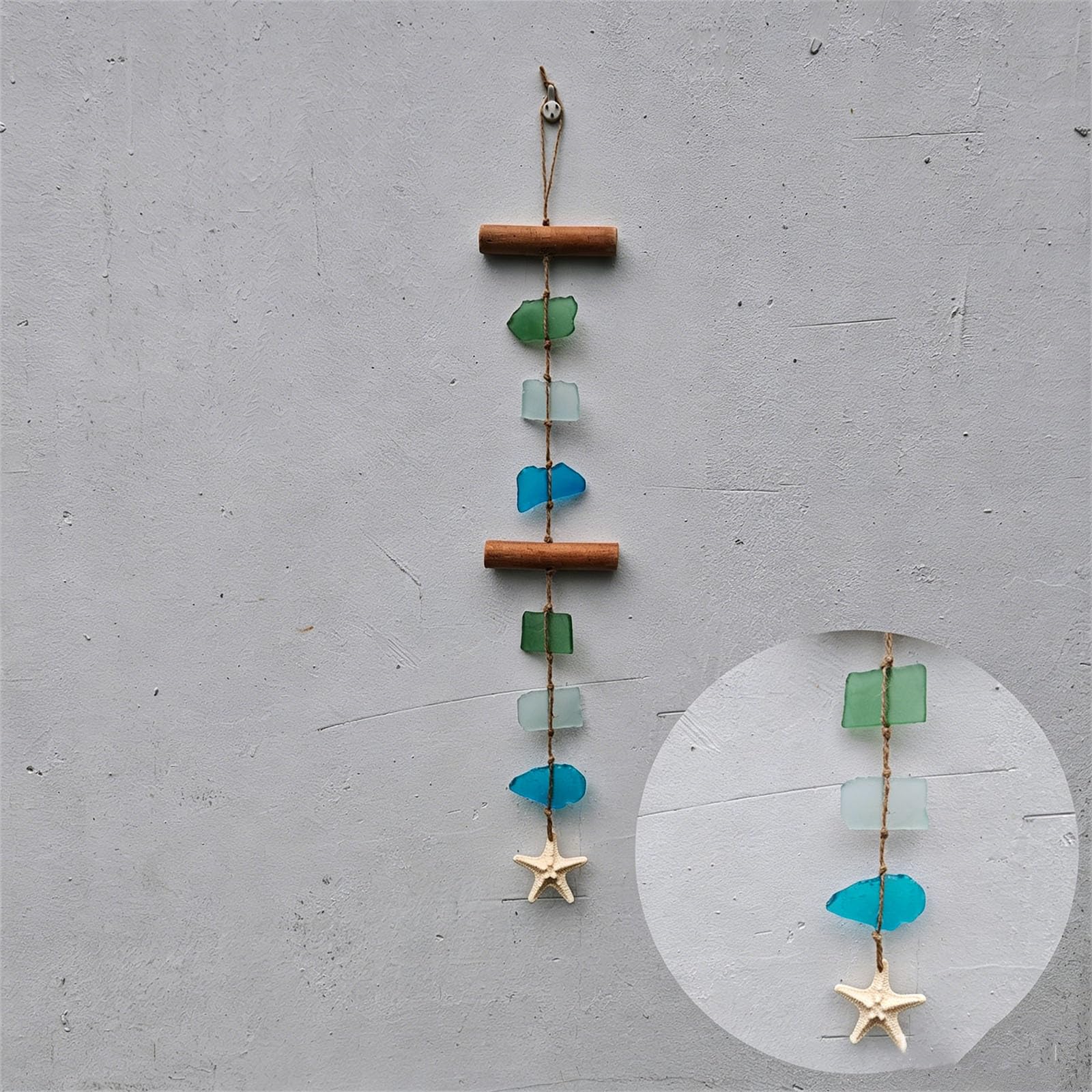 Conchiglie artistiche in vetro di mare e bastone di legno scacciapensieri costieri decorazione da parete per veranda patio decorazione scacciapensieri a tema spiaggia