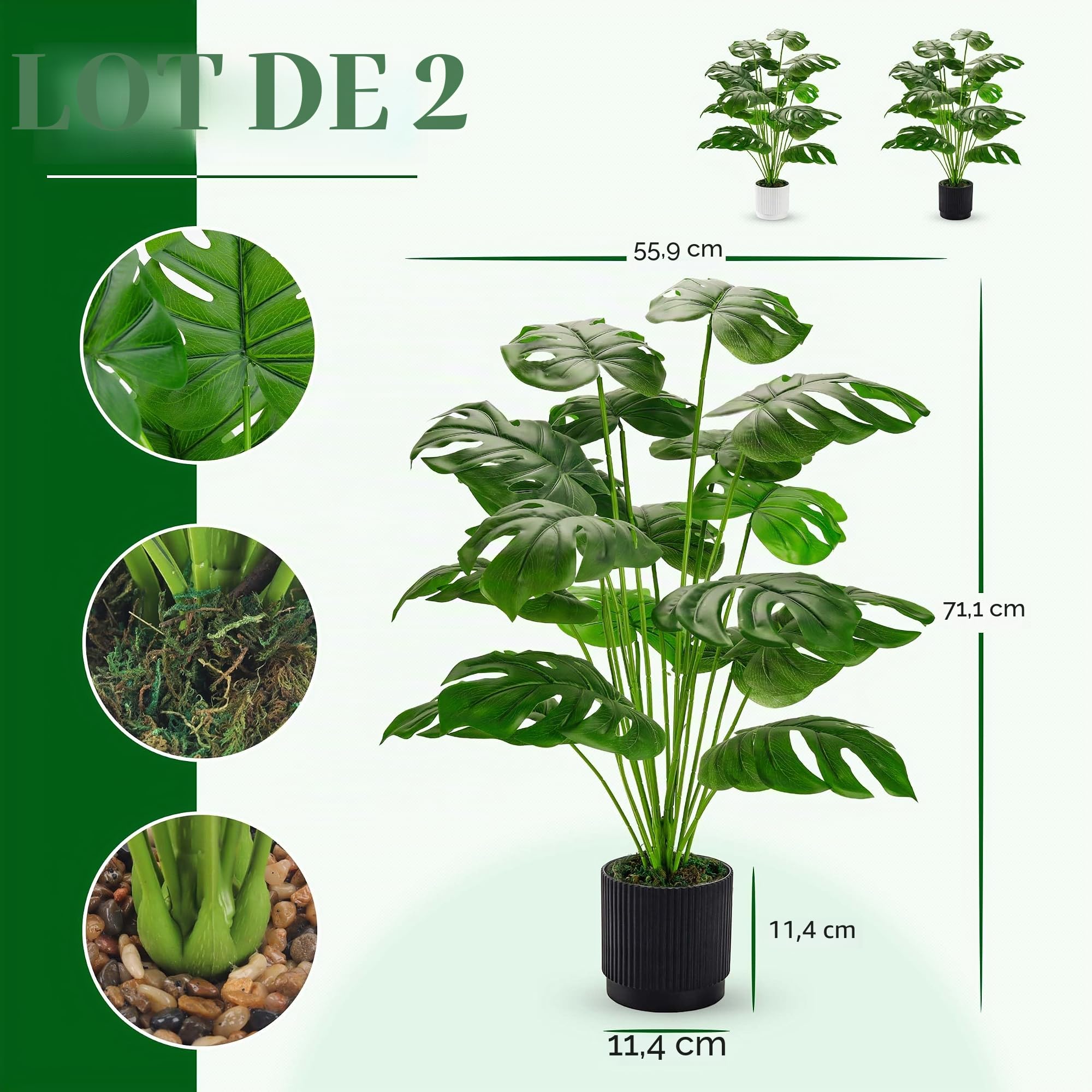 Der Rose Lot de 2 grandes plantes artificielles Monstera 28" (71 cm) pour intérieur, plantes hautes sur pied pour maison, bureau, maison de campagne, décoration de chambre