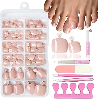 120 Stück Hautfarbene aufdrückbare Zehennägel Kit - Französisch Natürliche Künstlich Zehennägel zum Aufkleben - Vollständige Abdeckung Falsche Zehennägel Set, Fake nails für Nail Art DIY (Nude)