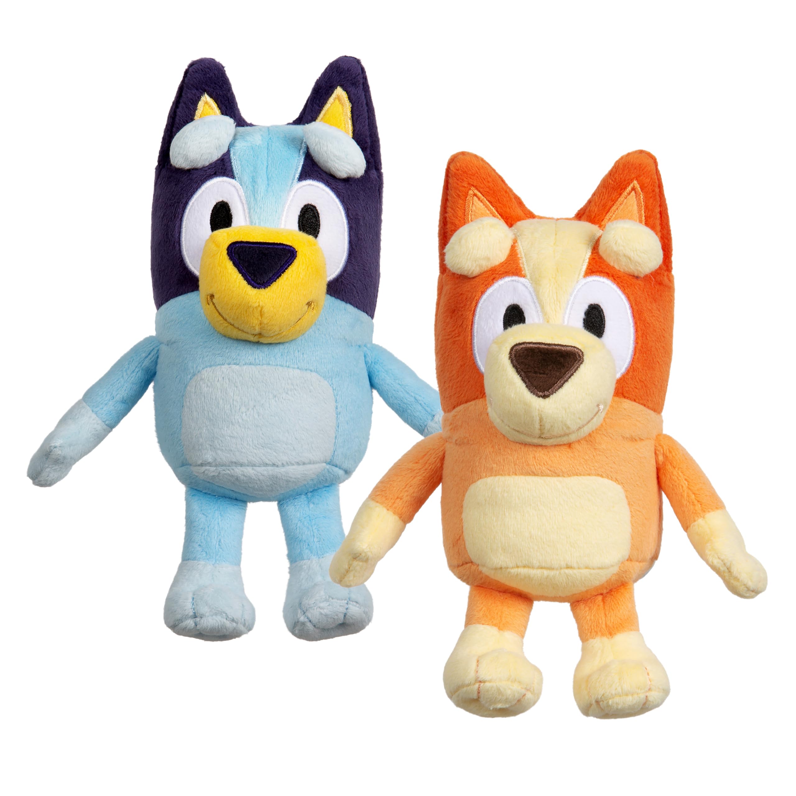 Bingo & Bluey Plush Toys 2-Pack, Soft Deluxe Fabric, Embroidered Bluey & Bingo