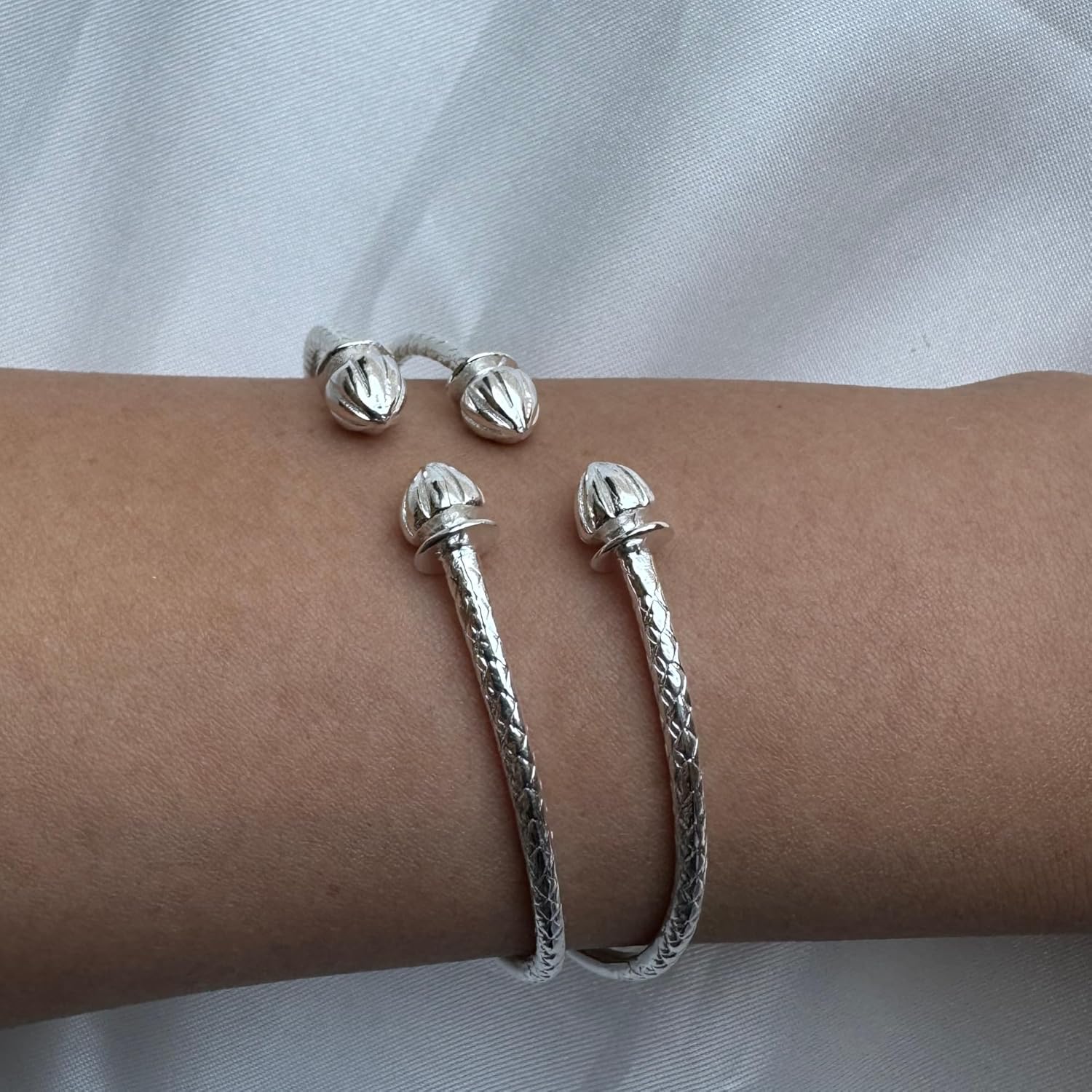 Better Jewelry Acorn .925 Sterling Silver West Indian Bangles (Pair) (MADE IN USA)
