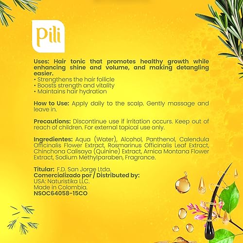 Miniatura 9 de Pili Natural Hair Tonic contiene extractos de pantenol, romero, quinina, árnica y caléndula que ayudan a fortalecer y nutrir los folículos pilosos