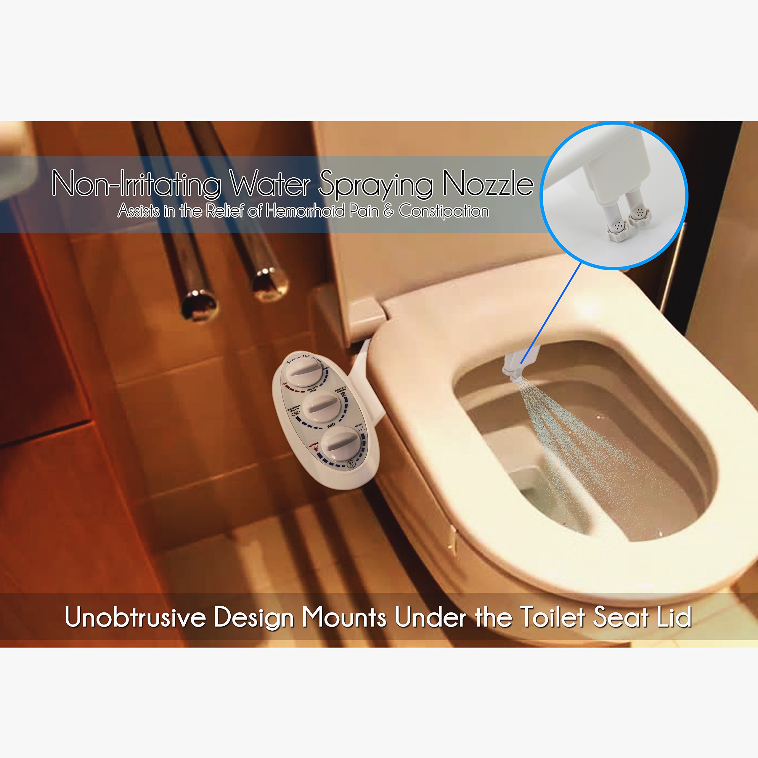 Serenelife - Asiento de bidé para baño, función ajustable de agua fresca y caliente con pulverizador de plástico para una limpieza completa y cómoda, higiene personal no eléctrica estándar