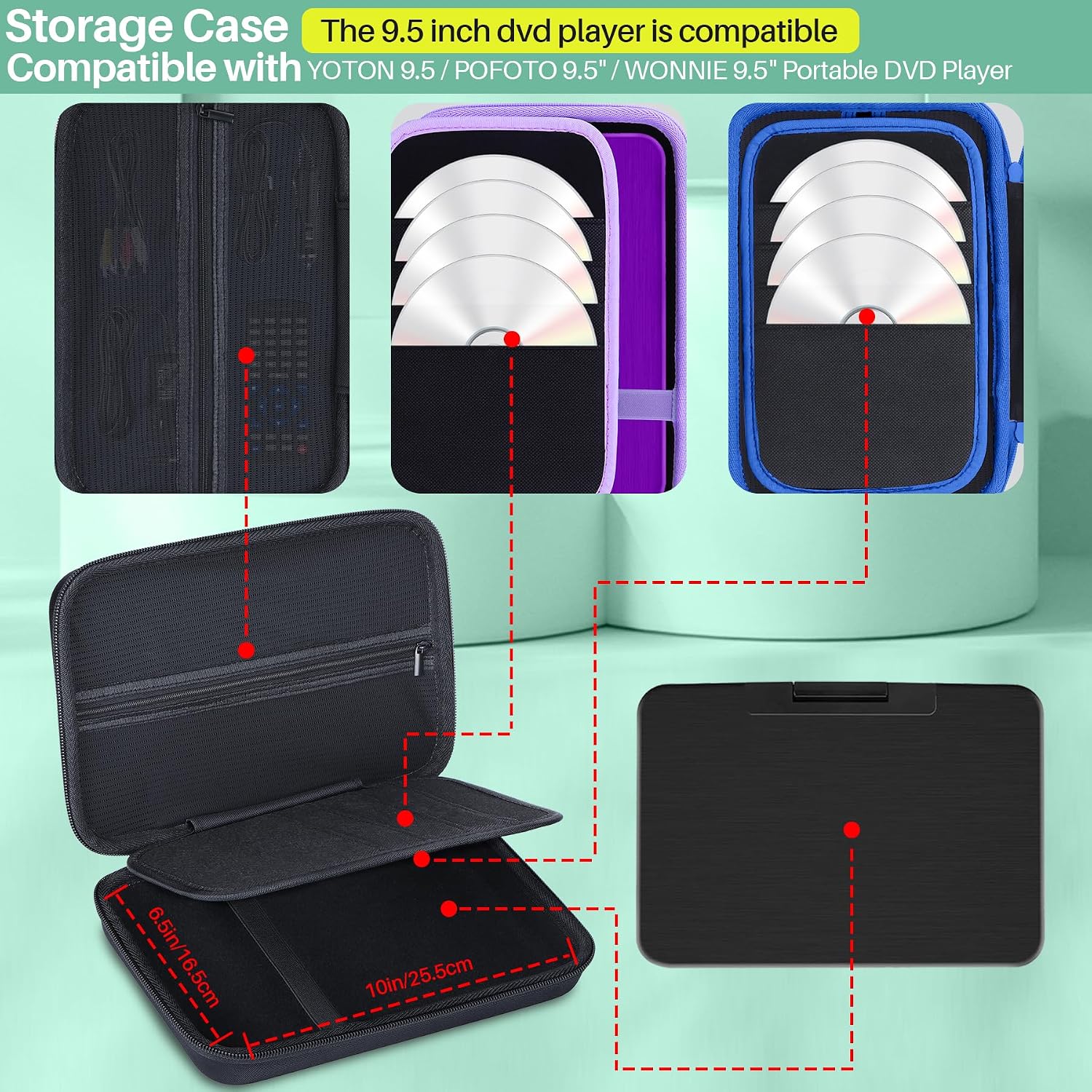 Lebakort Storage Case Compatible with YOTON 9.5" / POFOTO 9.5" / WONNIE 9.5" Portable DVD Player (Black+ Blue Case, for 9.5 Player) 5 814QFVdctAL. AC SL1500