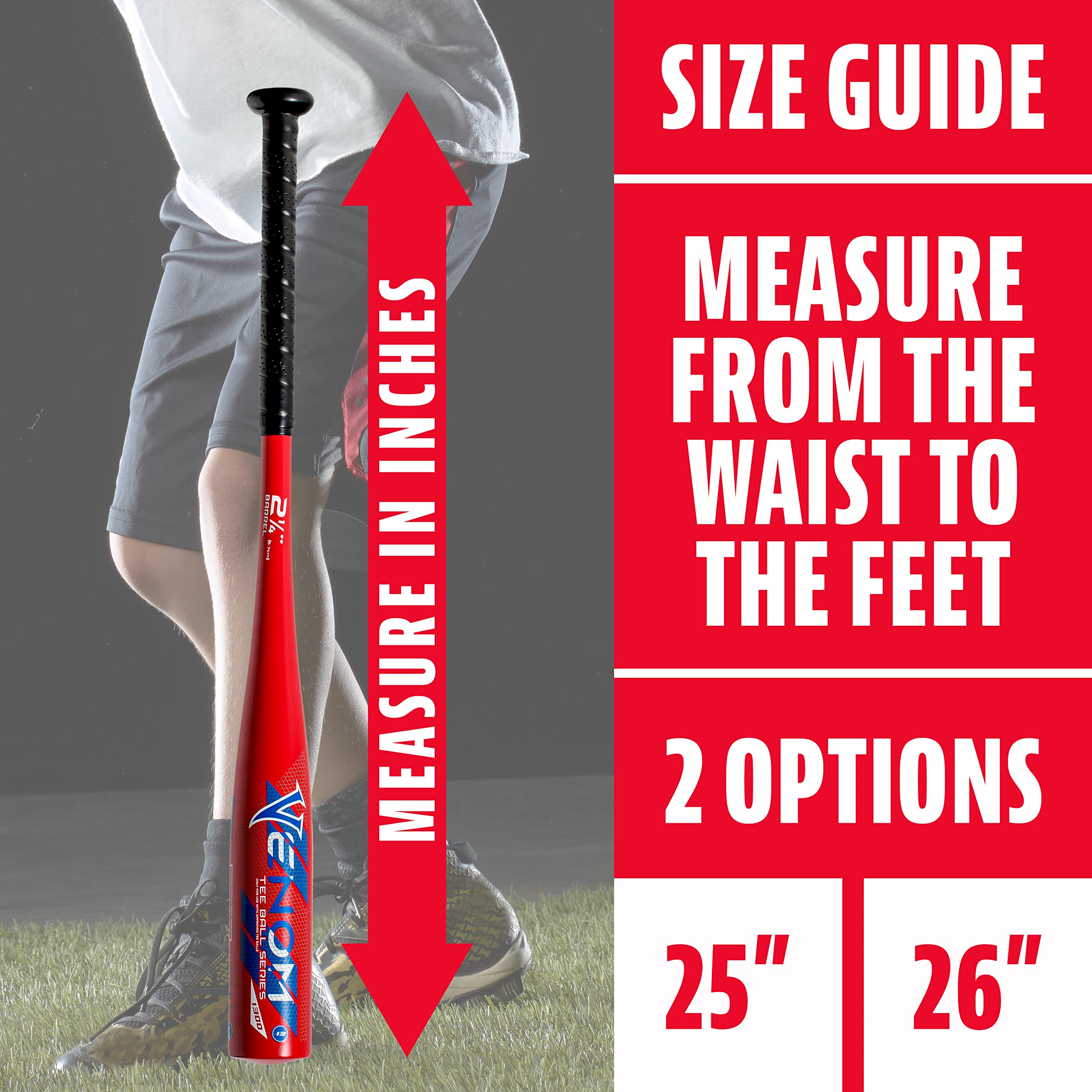 Franklin Sports B isbol para ni os + Bate de Teeball Venom Youth Aluminio Bat Certificado de Estados Unidos para ni os + Ni as Tee Ball Bat Bate de Metal Junior 26 pulgadas/13 oz Rojo