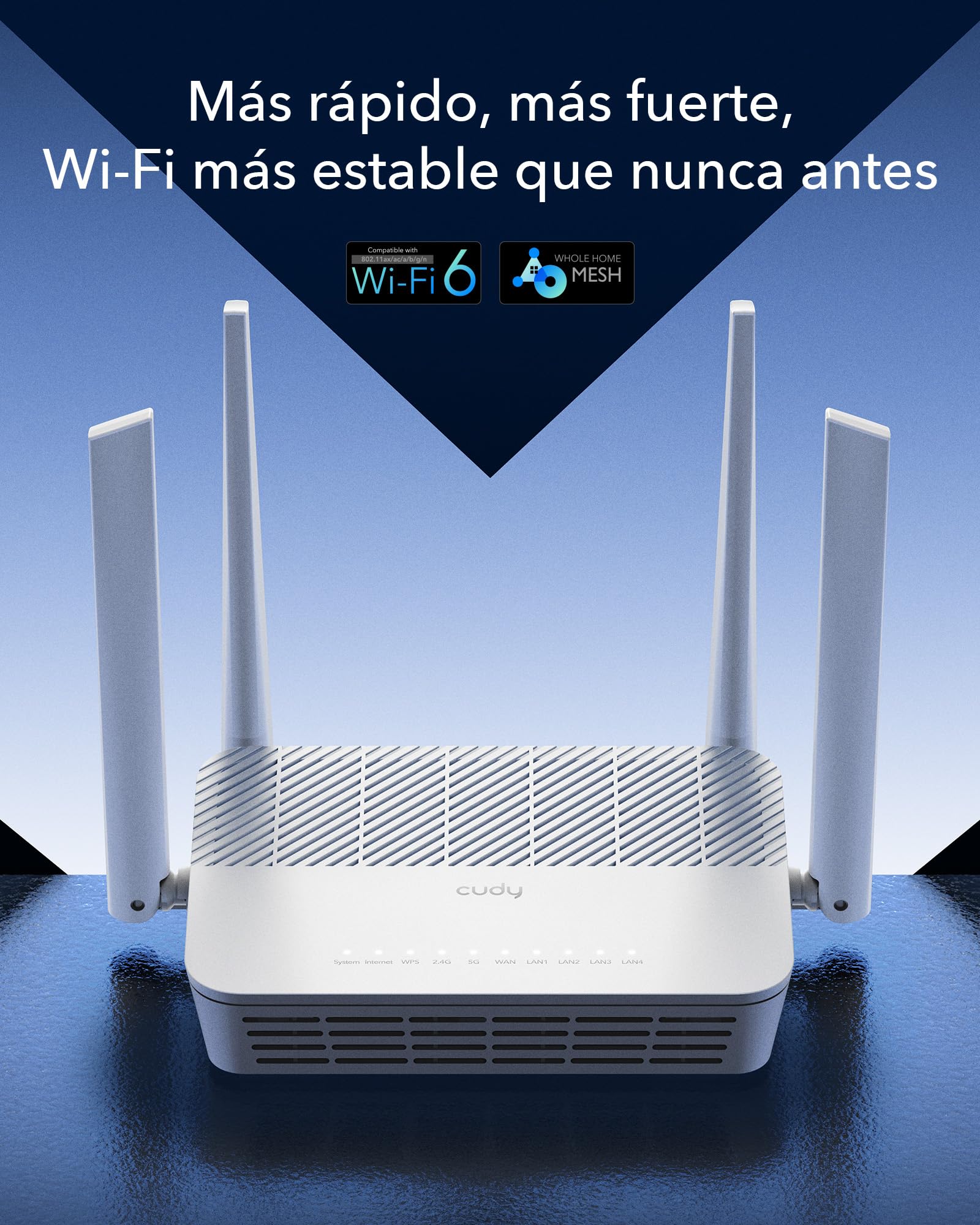 Cudy WR3000S AX3000 Enrutador De Malla, Doble Banda 6, 5 Puertos Gigabit RJ45, 4 Antenas, MU-MIMO, OpenVPN, Wireguard, Zerotier, Ipsec VPN, Aplicación Control