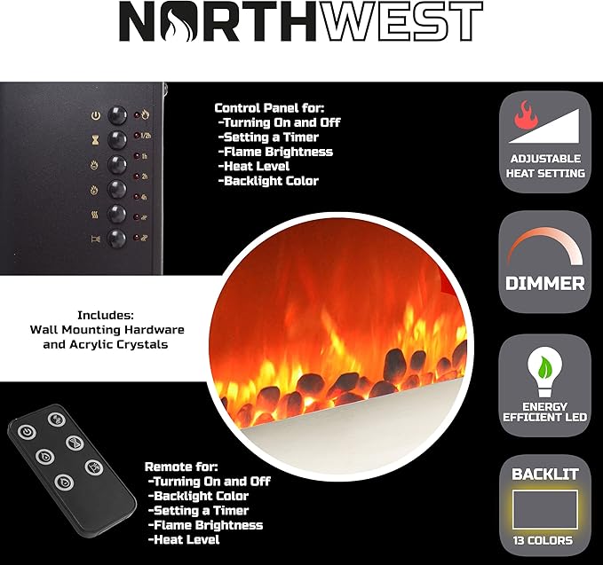 Chimenea eléctrica Northwest, plateado, 30 pulgadas miniatura 5