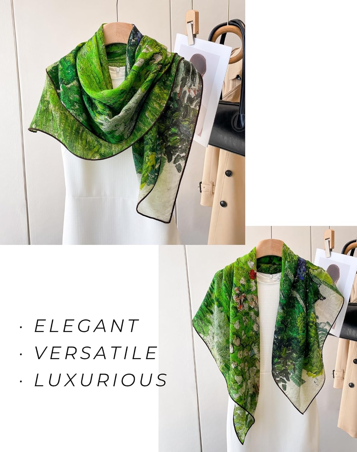 PoeticEHome Cashmere Scarf Wrap 36"x36" - Featherlight & Wrinkle-Free Artistic Square Shawl for Travel & Office, Gift Ready - Image 6