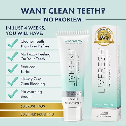 Vista 7 de LivFresh Gel de pasta de dientes, clínicamente probado para eliminar la placa un 250% mejor, mejora la salud de las encías un 190% mejor, previene