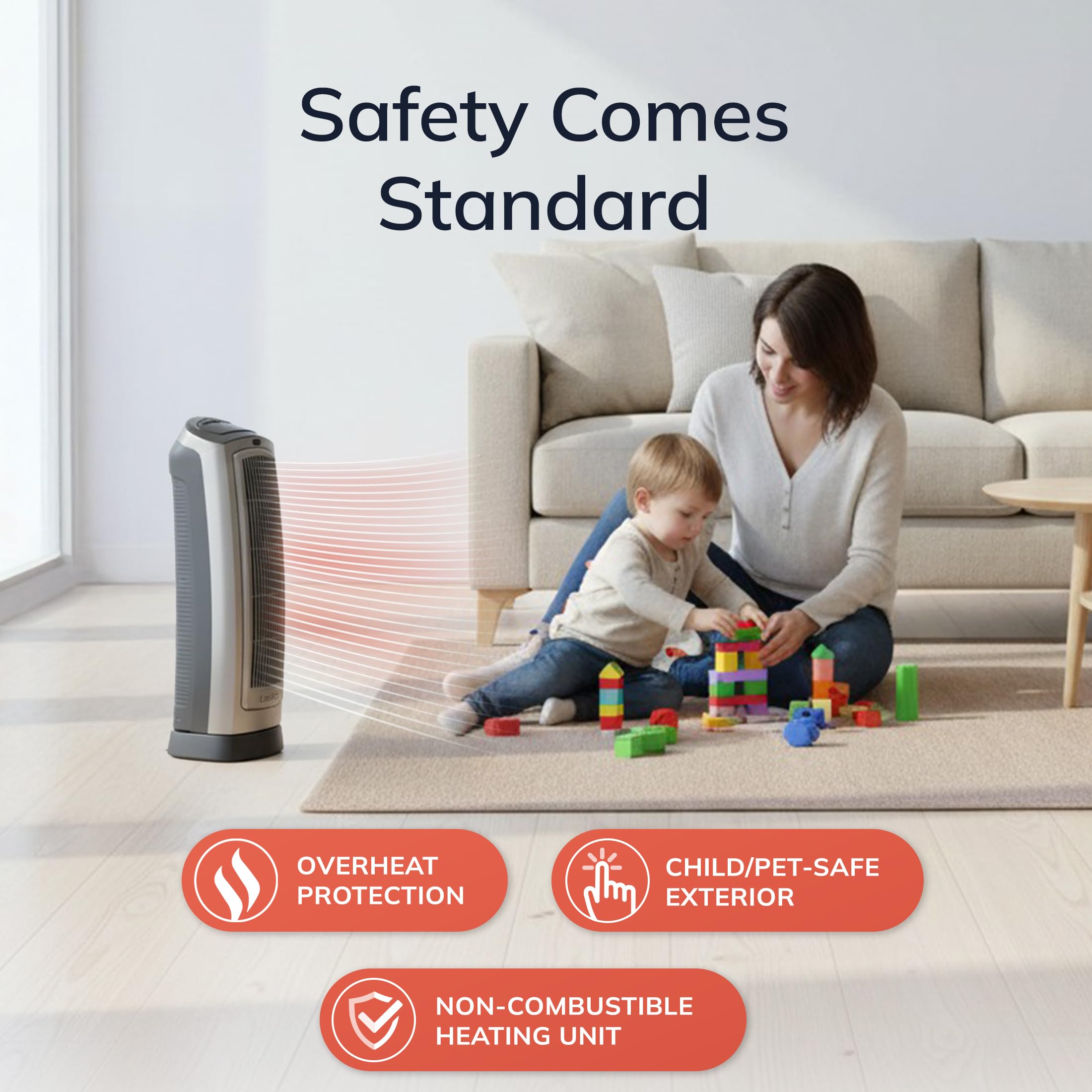 Lasko Oscillating Digital Ceramic Tower Heater for Home with Adjustable Thermostat, Timer and Remote Control, 23 Inches, 1500W, Silver, 755320