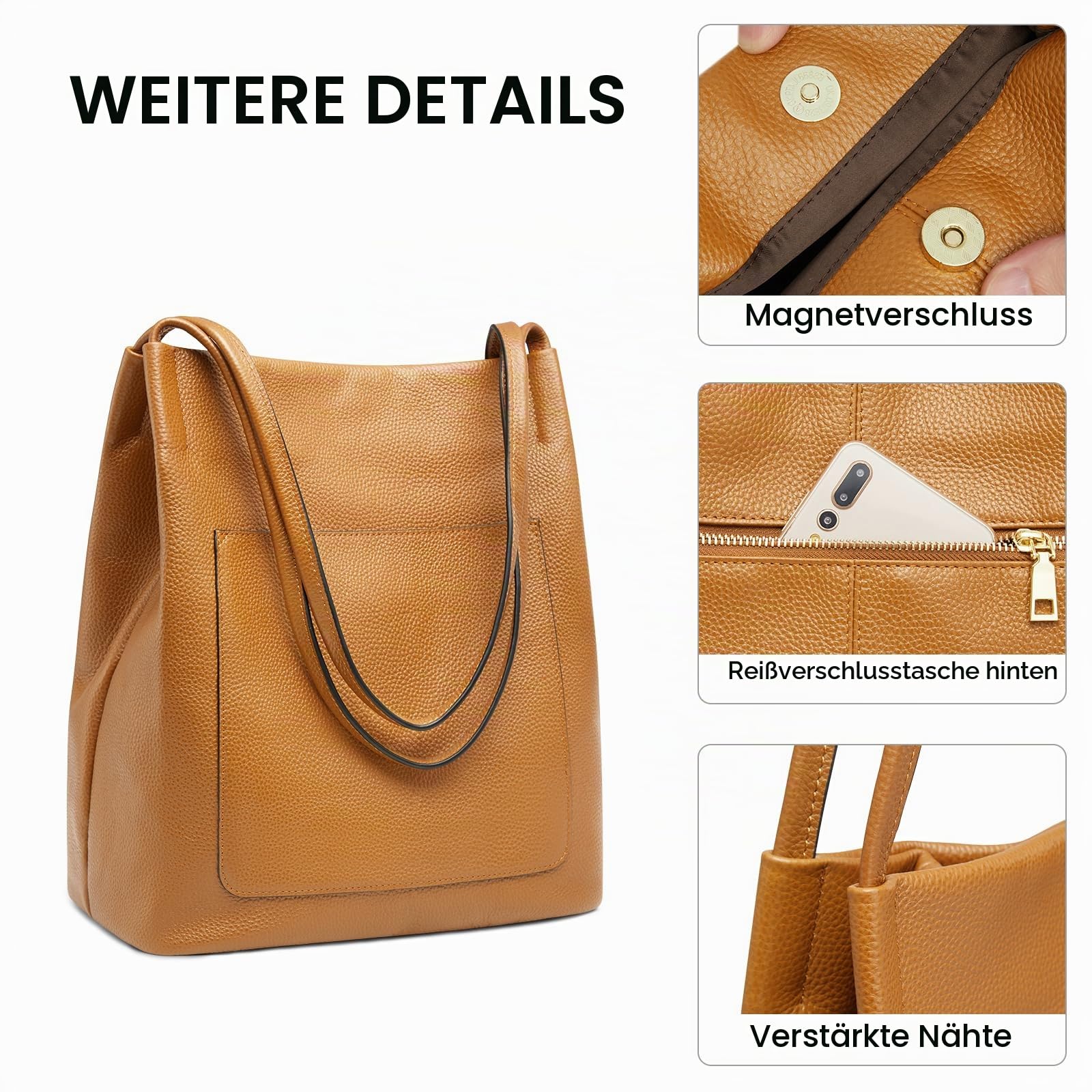 Kattee Schultertaschen aus Leder für Damen weiche Geldbörsen und Handtaschen mit Magnetischem Druckknopfverschluss Oben