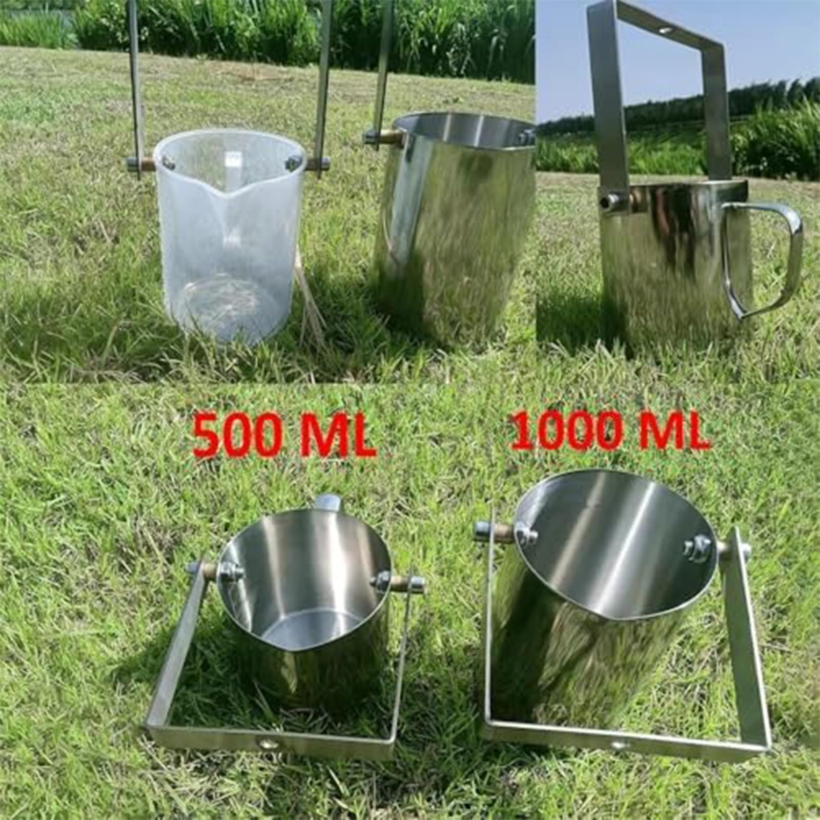 Perche D'échantillonnage D'eau Rétractable，Perche Télescopique De Prélèvement D'eau 500 Ml/1 000 Ml Pelle À Eau Avec Bec Gradué Pour Surveillance Environnementale(Stainless Steel 1000 Ml,1.5-7m)