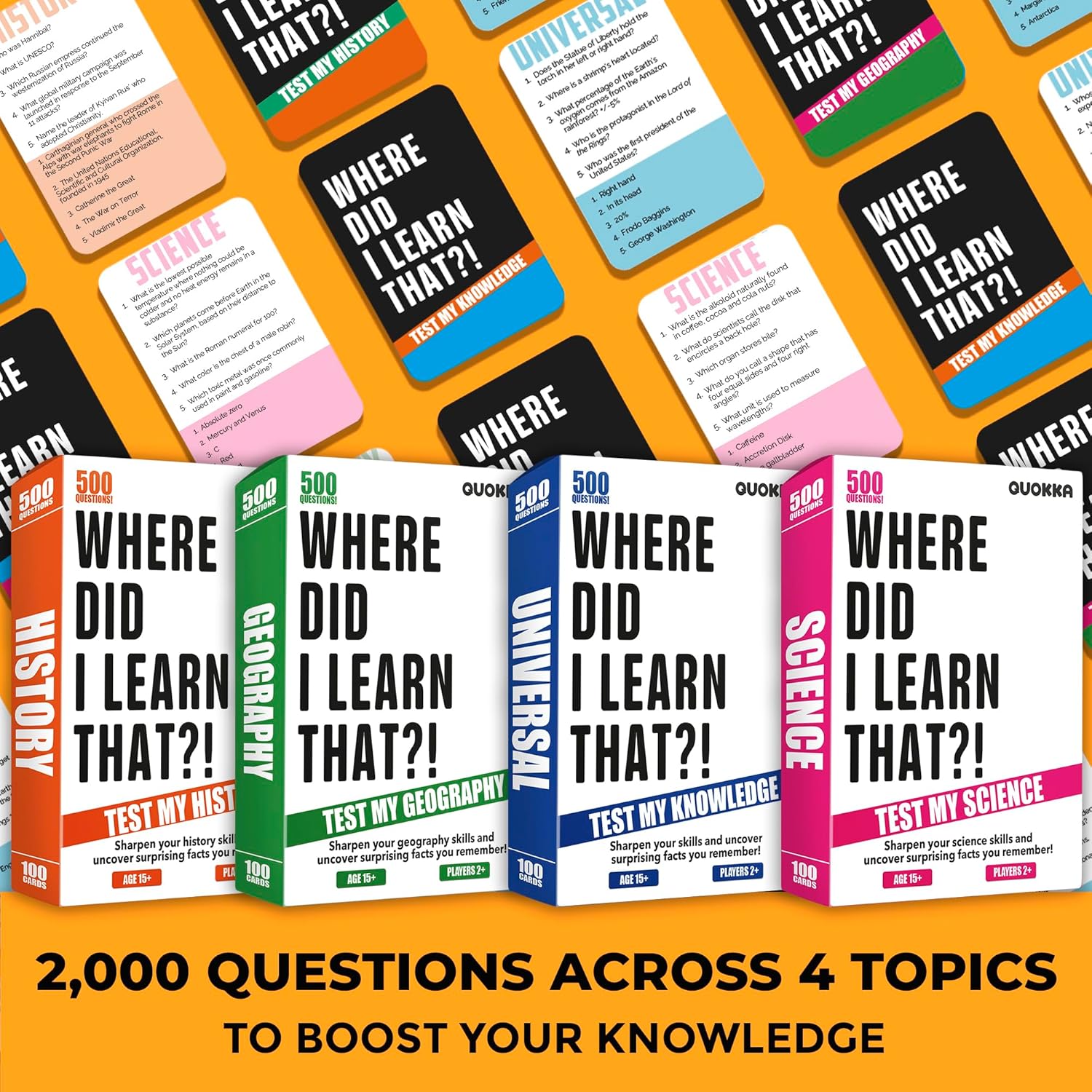 Trivia Card Games for Adults with 2000 Questions – Party Board Games for Adults, Teens&Families – Trivia Cards with Answers in Geography, History, Science, and General Knowledge for Family Game Night