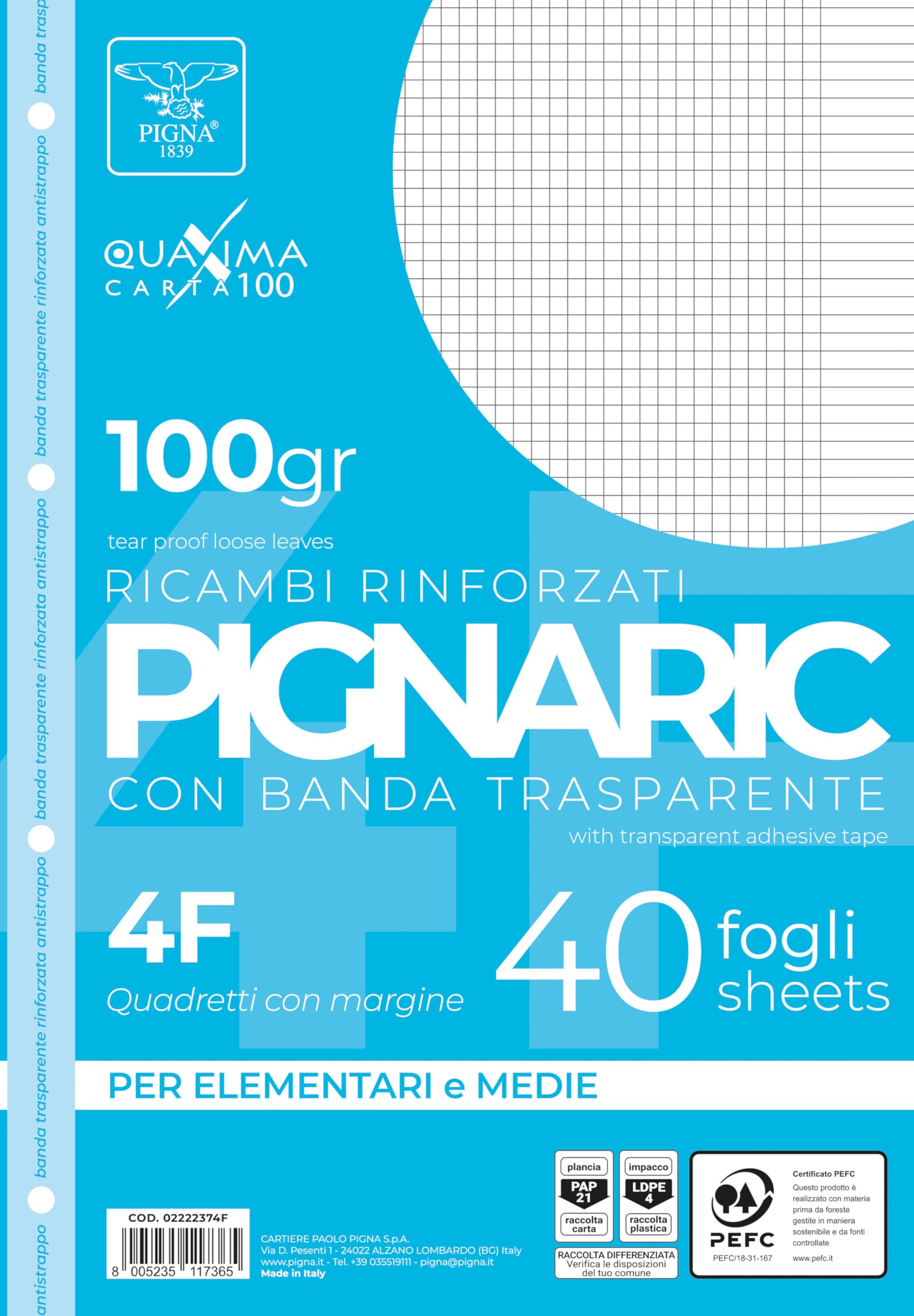 Pigna Spare Pigna RIC with Reinforced Bandwidth, Pack of 40 Sheets, A4