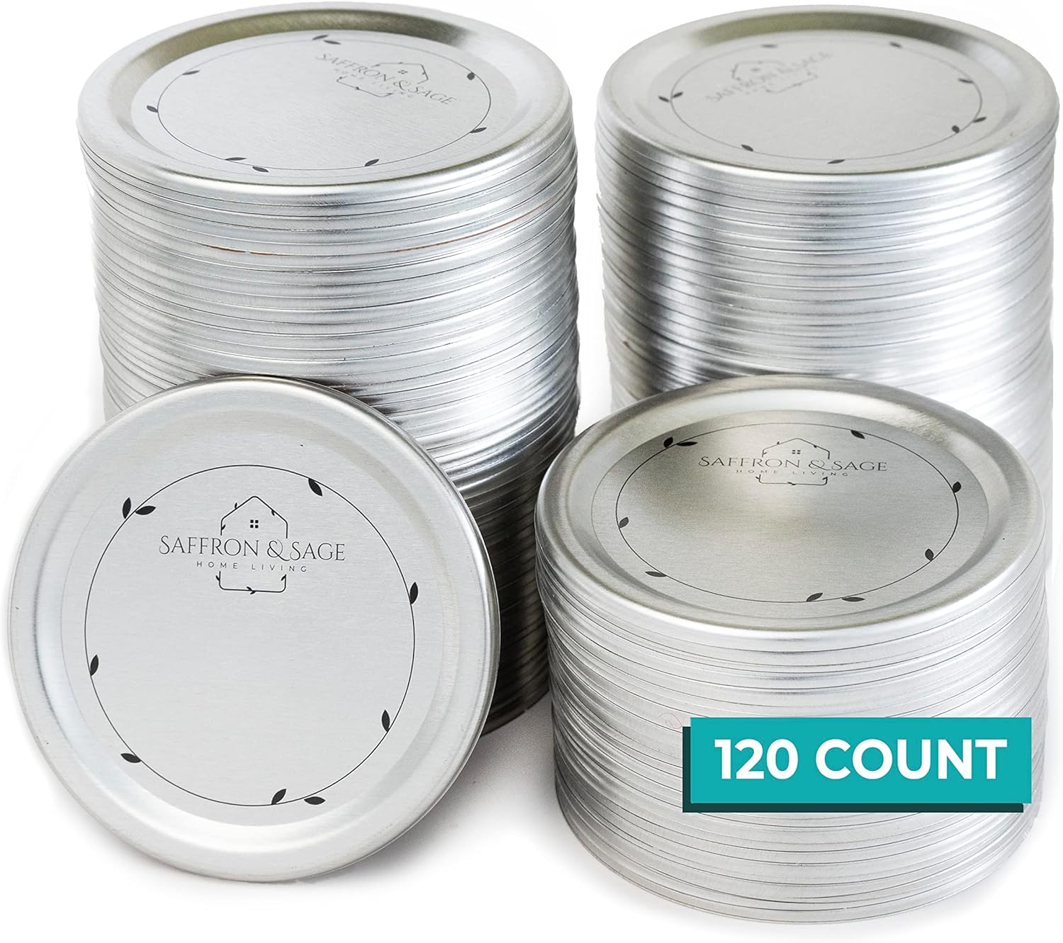 Saffron & Sage Canning Lids Regular Mouth - 120 Count Quality Universal Lids for Ball, Kerr Mason Jars - Good Sealing Performance for a Tight Seal, Food Grade, Rust Proof, and Thick to Prevent Warping