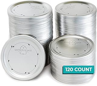 Saffron & Sage Canning Lids Regular Mouth - 120 Count Quality Universal Lids for Ball, Kerr Mason Jars - Good Sealing Performance for a Tight Seal, Food Grade, Rust Proof, and Thick to Prevent Warping
