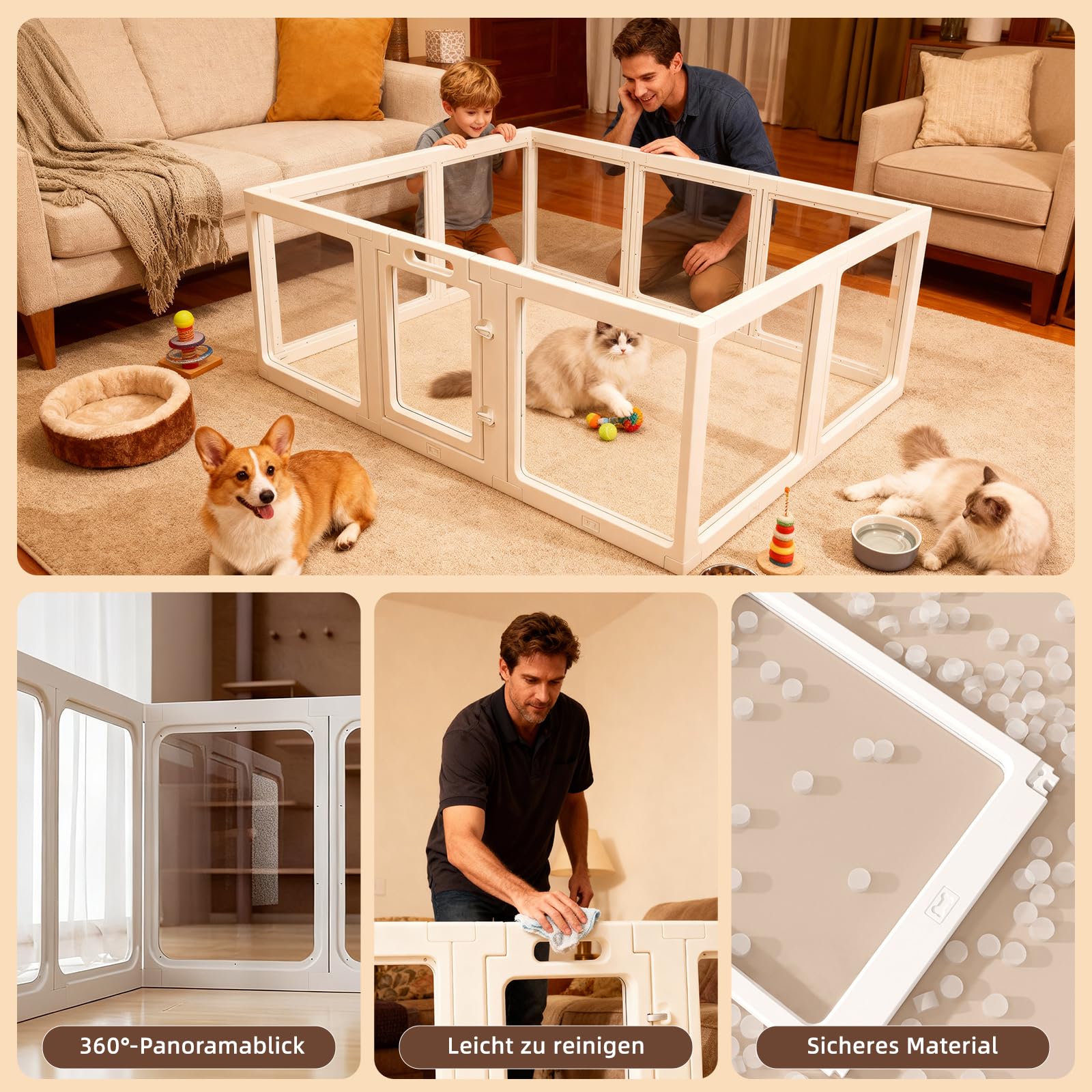 Beccuccioli in acrilico per animali domestici, 10 pannelli da 60 cm, per cani di piccola e media taglia, per interni ed esterni (150 x 100 x 60 cm)