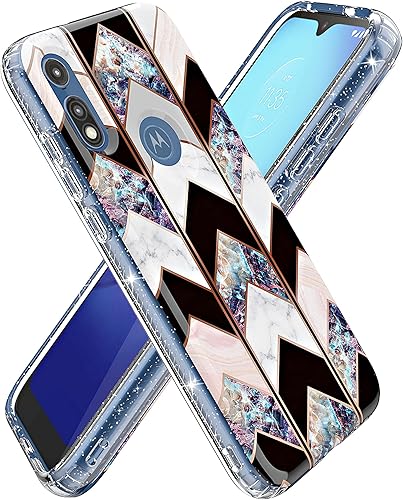 BAISRKE Moto E 2020 Caso, Motorola E Caso Brillante Oro Rosa Onda Geométrica Mármol Caso A Prueba de Golpes Transparente Gradiente Suave TPU
