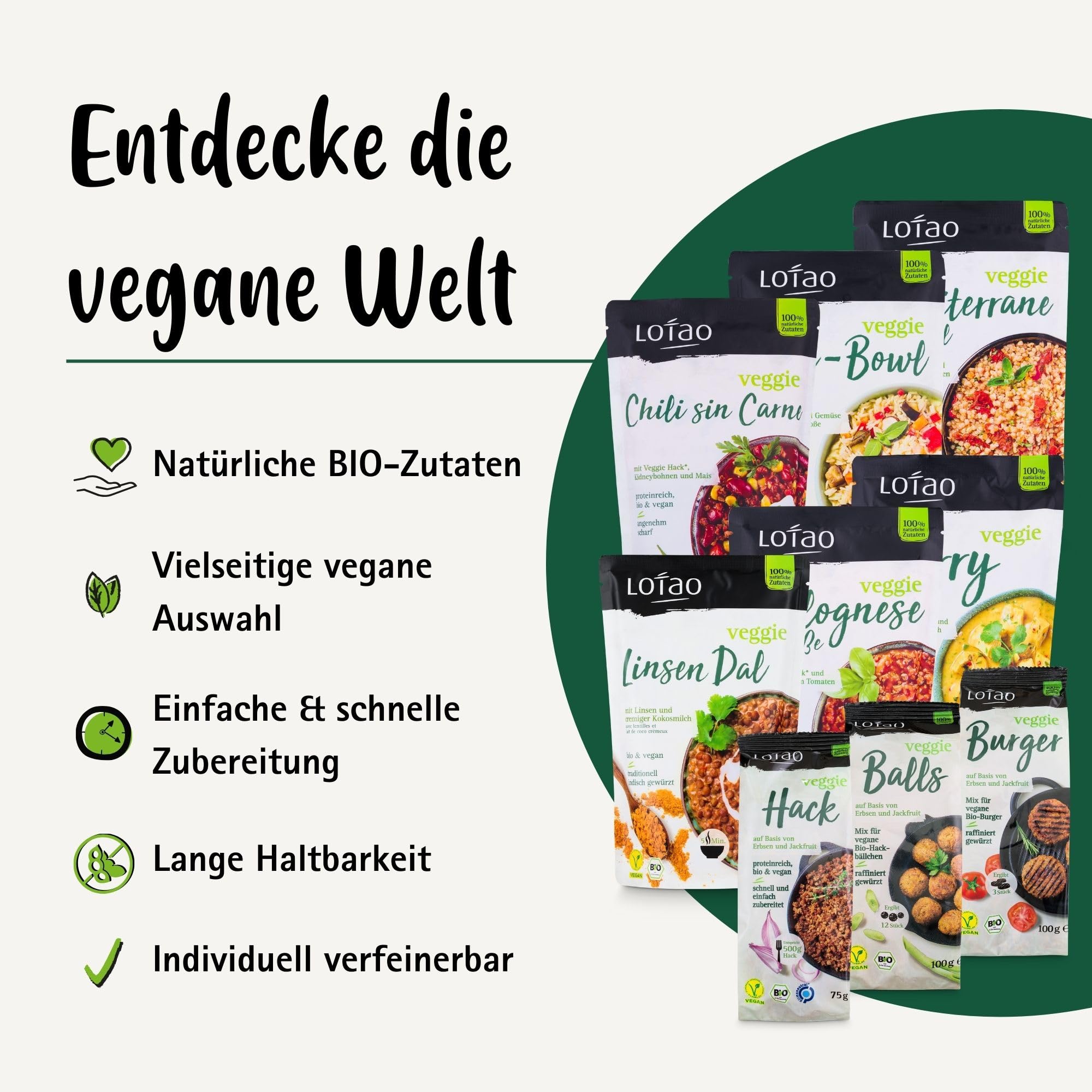 LOTAO Vegane Fertiggerichte - Kennenlern Box: 9 BIO-Gerichte ohne Zusätze + Soja | Fertigessen für Mikrowelle | Vegane Lebensmittel Geschenkbox