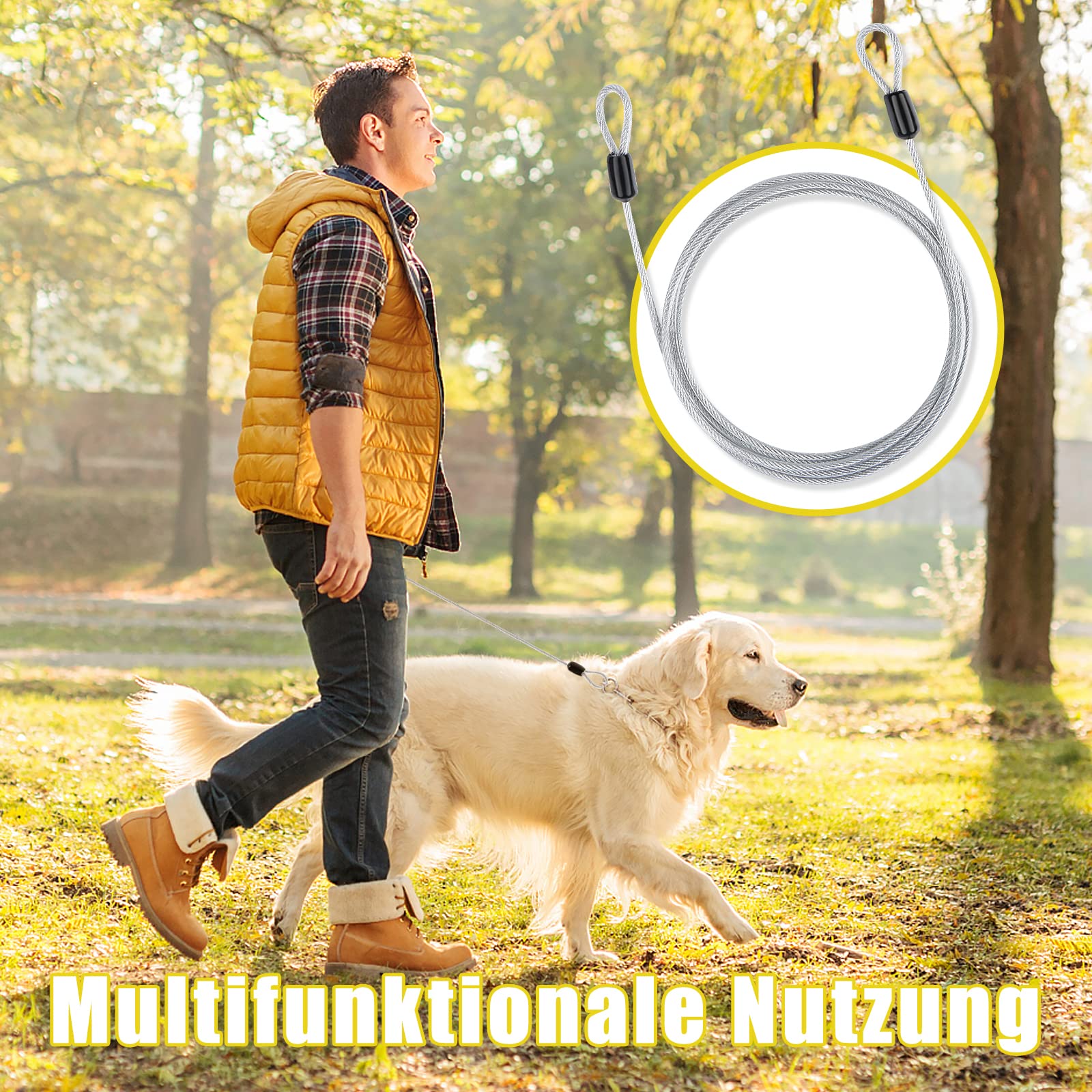 4 sztuki linki drucianej z zamkiem zabezpieczającym, linka zabezpieczająca, linka stalowa z oczkami, linka bezpieczeństwa ze stali nierdzewnej, linka zabezpieczająca przed kradzieżą, linka stalowa z