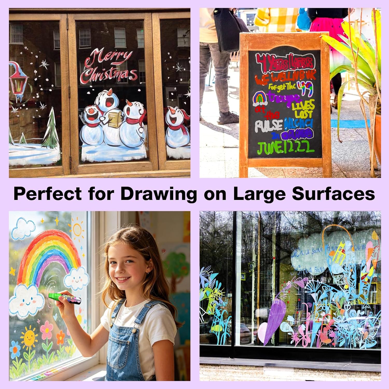 KERIFI Window Markers for Cars Washable, 15mm Jumbo Liquid Chalk Pens for Art Wedding Signs, Just Married Car Decorations, Back to School Graduation Celebration, Glass Mirror Bistro Blackboard Poster