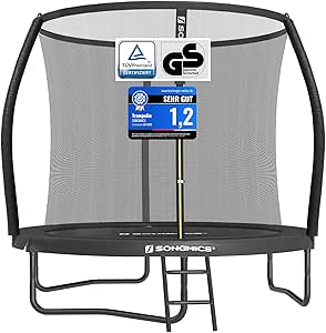 SONGMICS Trampolin Outdoor Ø 244/305/366/427 cm, rundes Gartentrampolin Kindertrampolin mit Sicherheitsnetz, Randabdeckung, Leiter und gepolsterten Stangen
