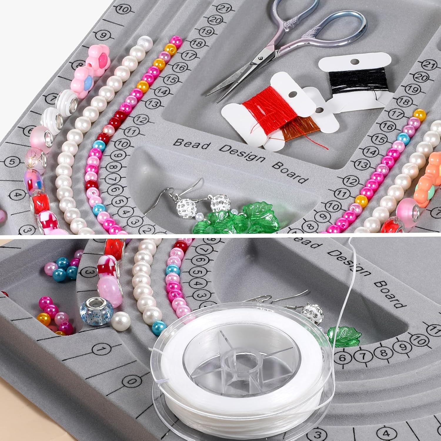 13x9.64 Inch Jewelry Design Bead Tray, Grey Bead Board with Flock