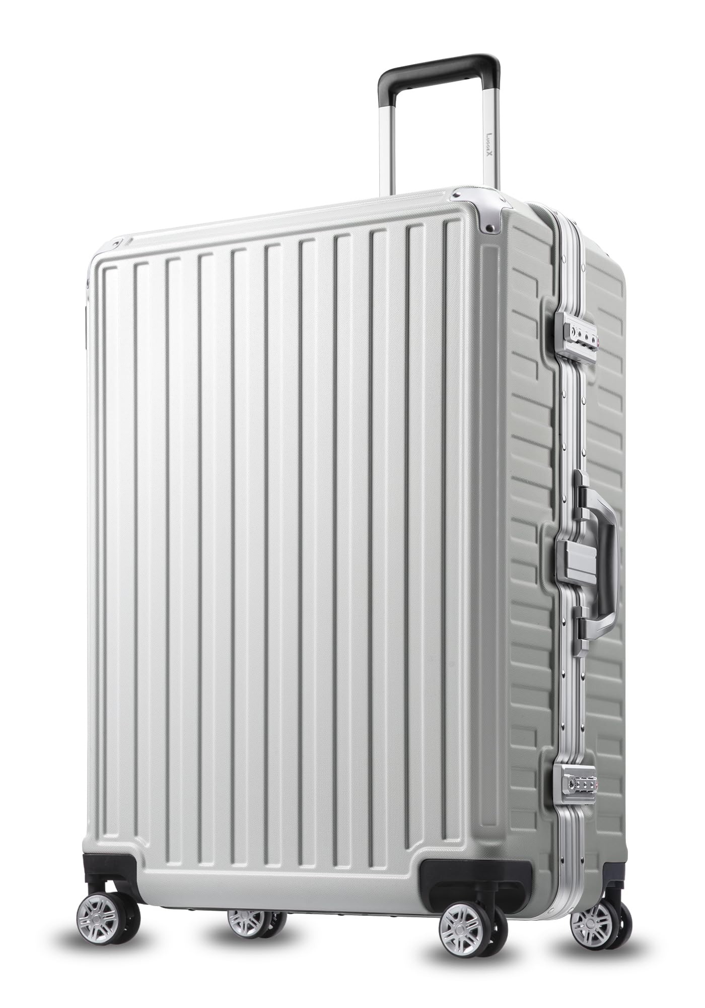 Photo 1 of LUGGEX 28 Inch Luggage with Aluminum Frame, Polycarbonate Zipperless Checked Large Luggage, Hard Shell Suitcase 4 Metal Corner White 28