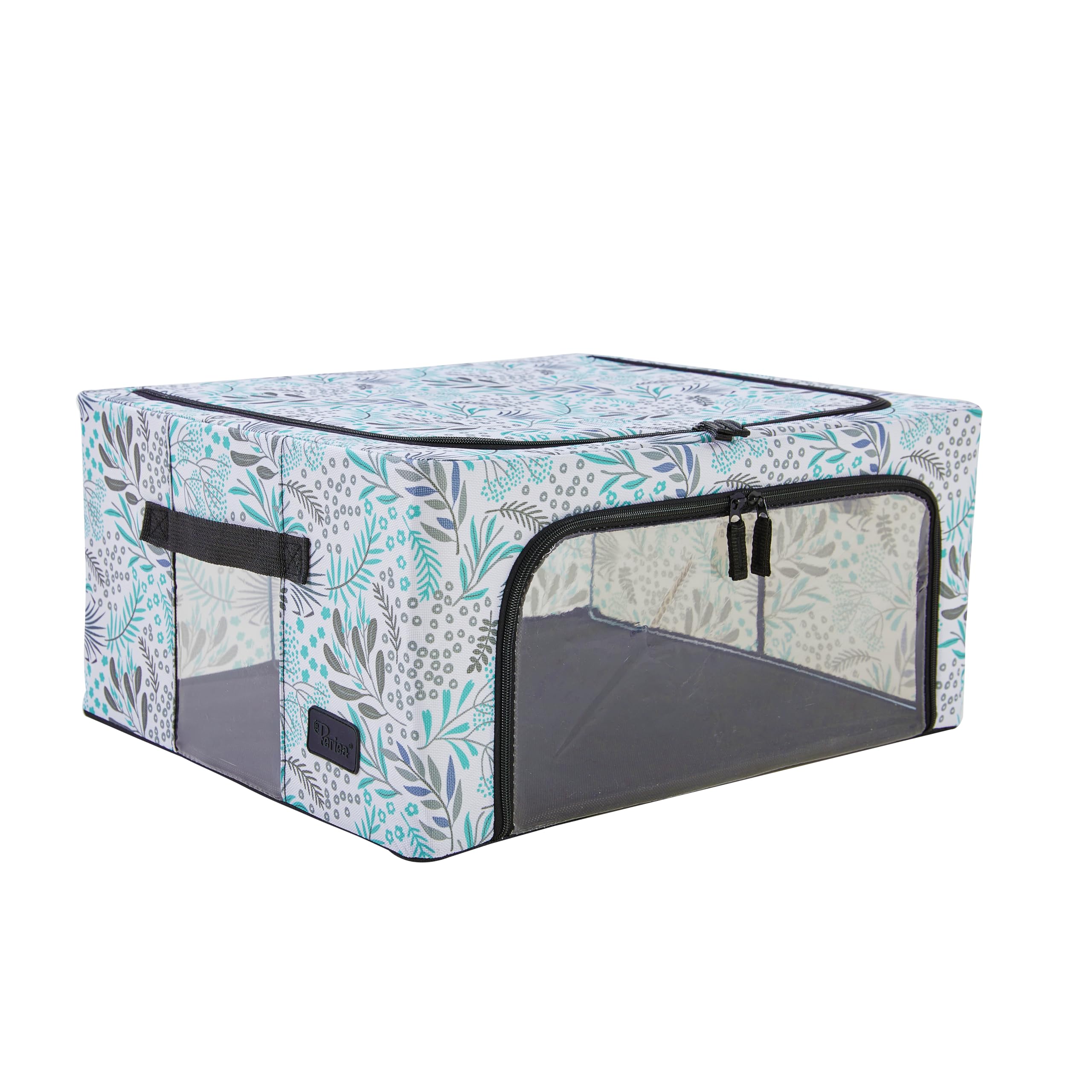 Periea ‘Beau’ Folding Collapsible Stackable Fabric Home Storage Boxes with Steel Frames (Green Botanical, Medium) — image 1