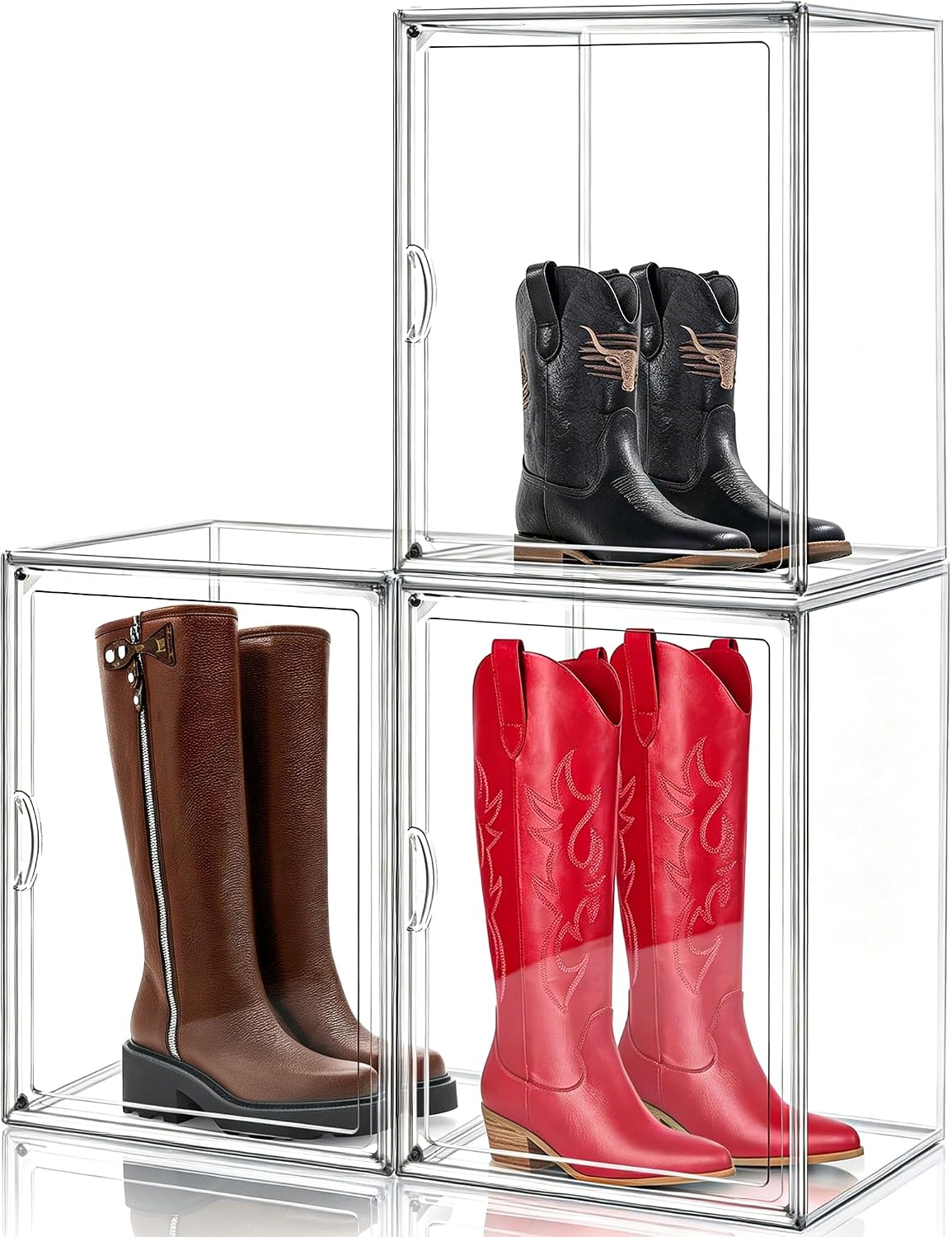 5 Pack Boot Boxes for Tall Boots, Acrylic Shoe Box XX-Large Sneaker Storage Boxes Shoe Display Case for Collectibles Clear Plastic Stackable Handbag Organizer with Magnetic Lids