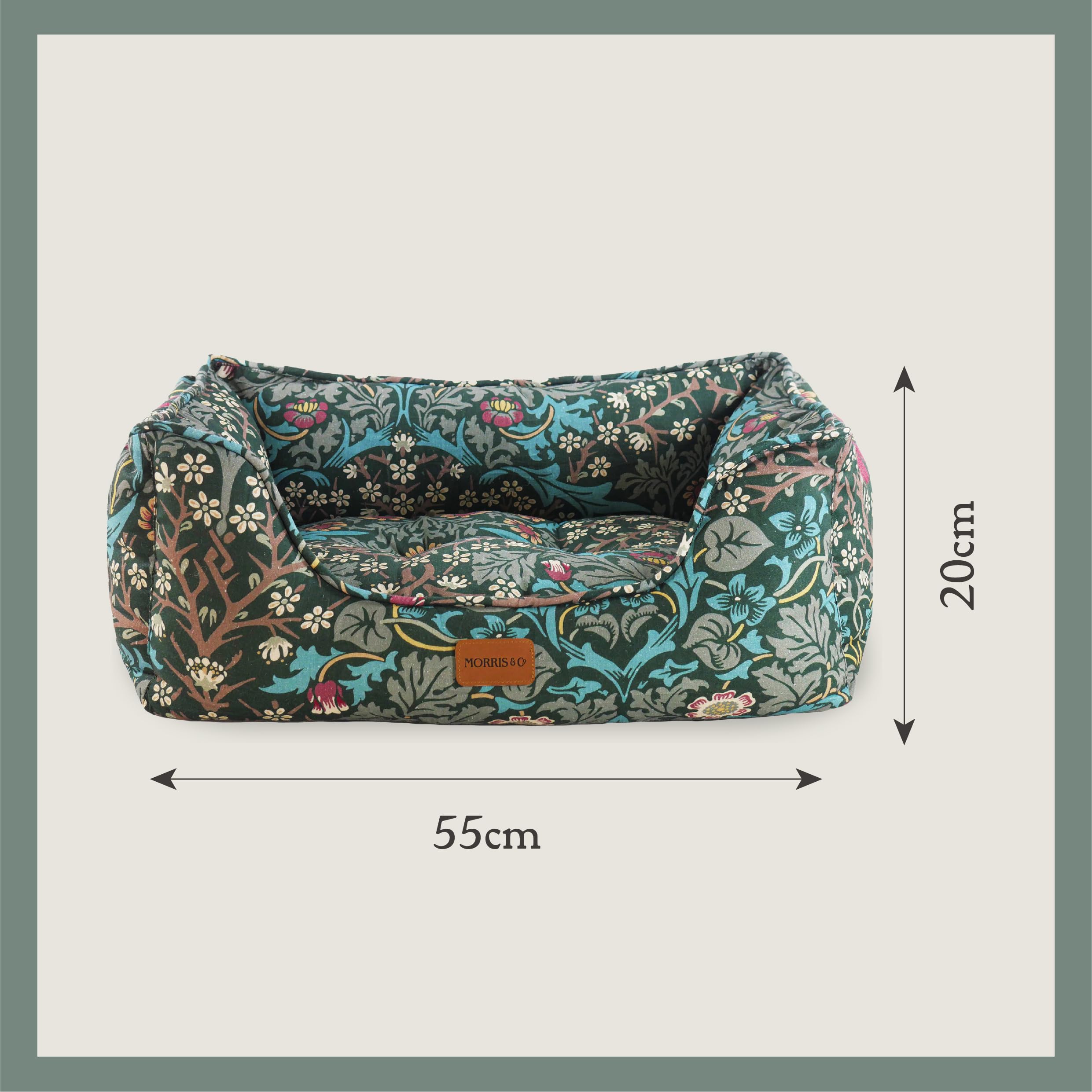 Rosewood x Morris & Co. Blackthorn - Cama para Perros pequeños, Color Verde, Lados Acolchados, Base Antideslizante, Lavable, Lujoso Estampado de William Morris
