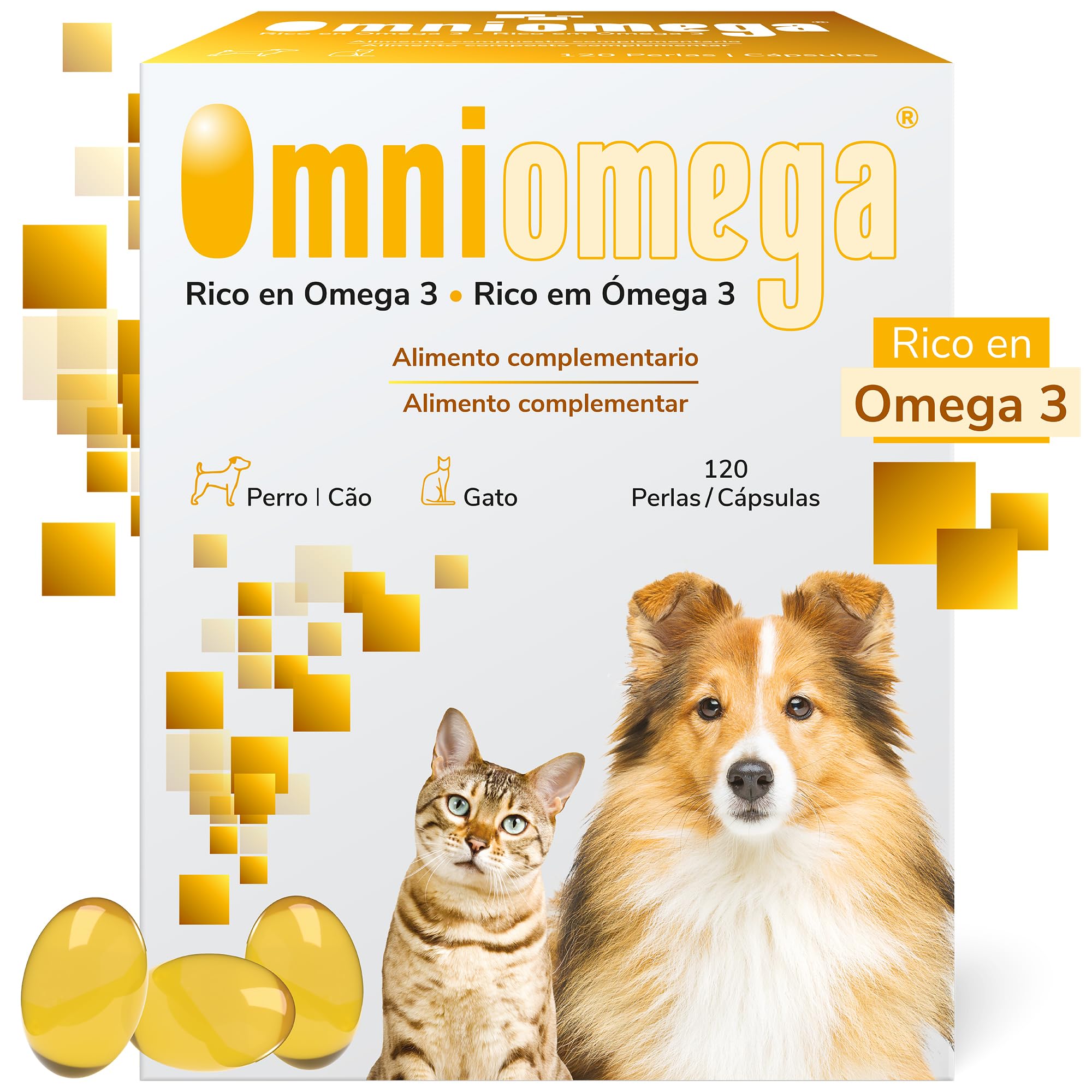 Hifarmax Omniomega Vitaminas para Perros y Gatos, Suplemento Omega 3 con Vitamina E | Suplementos Alimenticios | Complementos Alimenticios y Complemento Vitaminico | Caja de 120 Pastillas