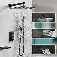 Vista 4 de Sistema de ducha de lluvia, juego de grifo de ducha de 12 pulgadas con boquilla de bañera, juego de grifos de ducha de cascada montado en la pared